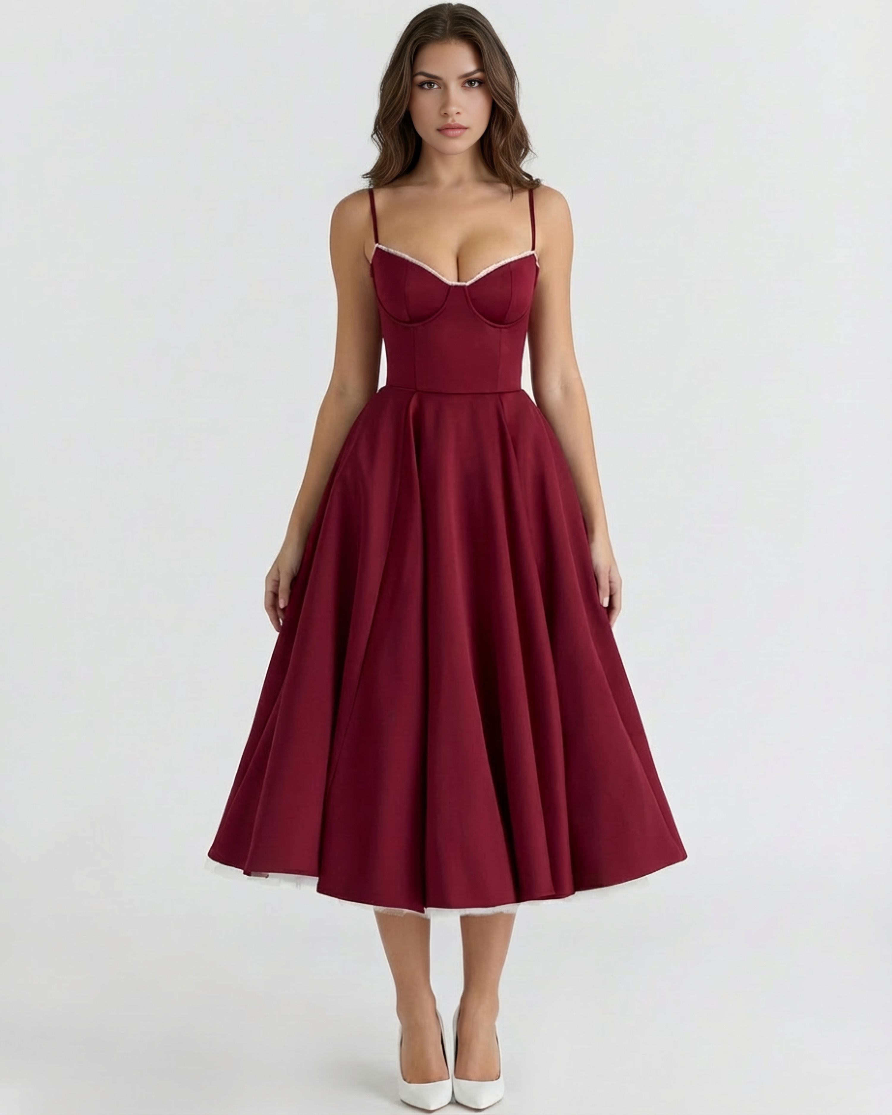 Selene Satin Mesh Midi Wedding Guest Dress - Blush