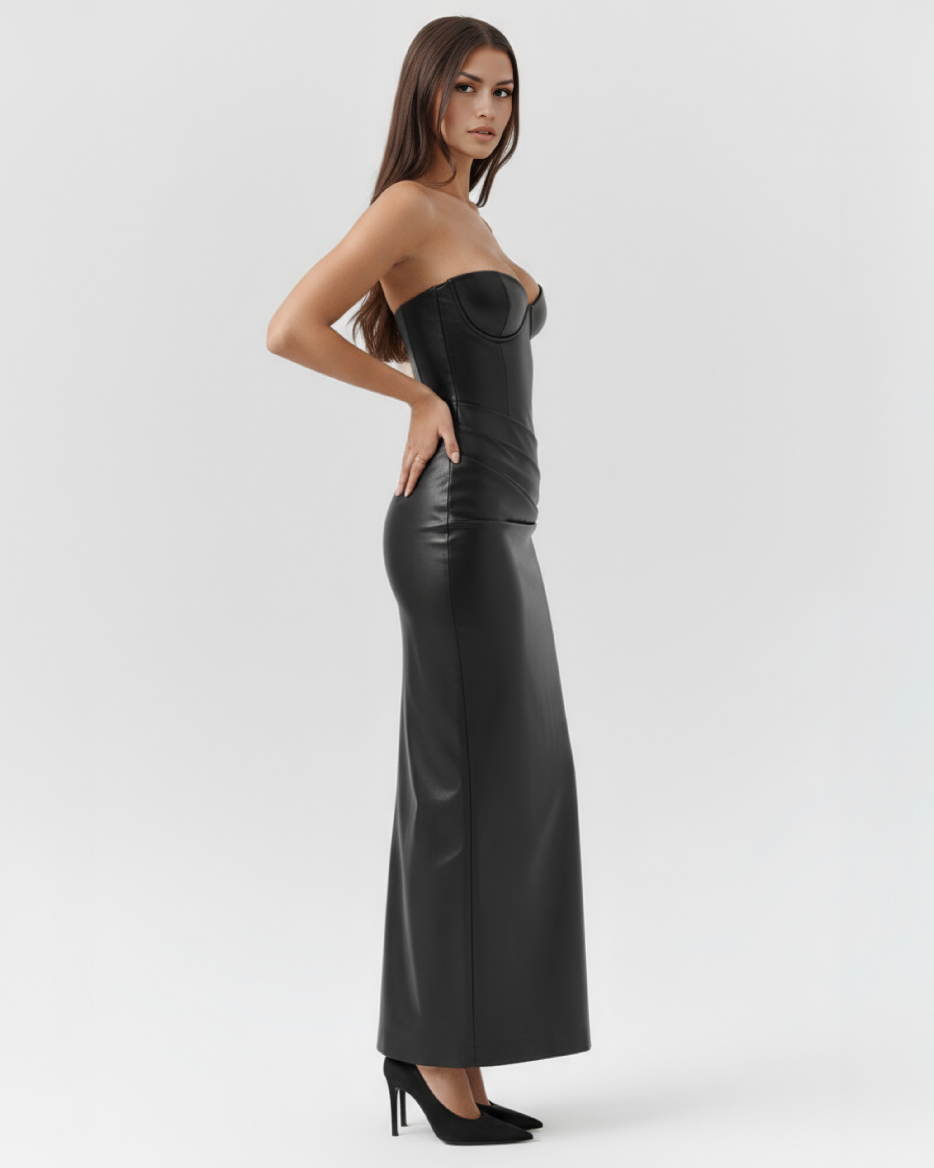 Vanessa Strapless Bodycon Midi Evening Dress - Black