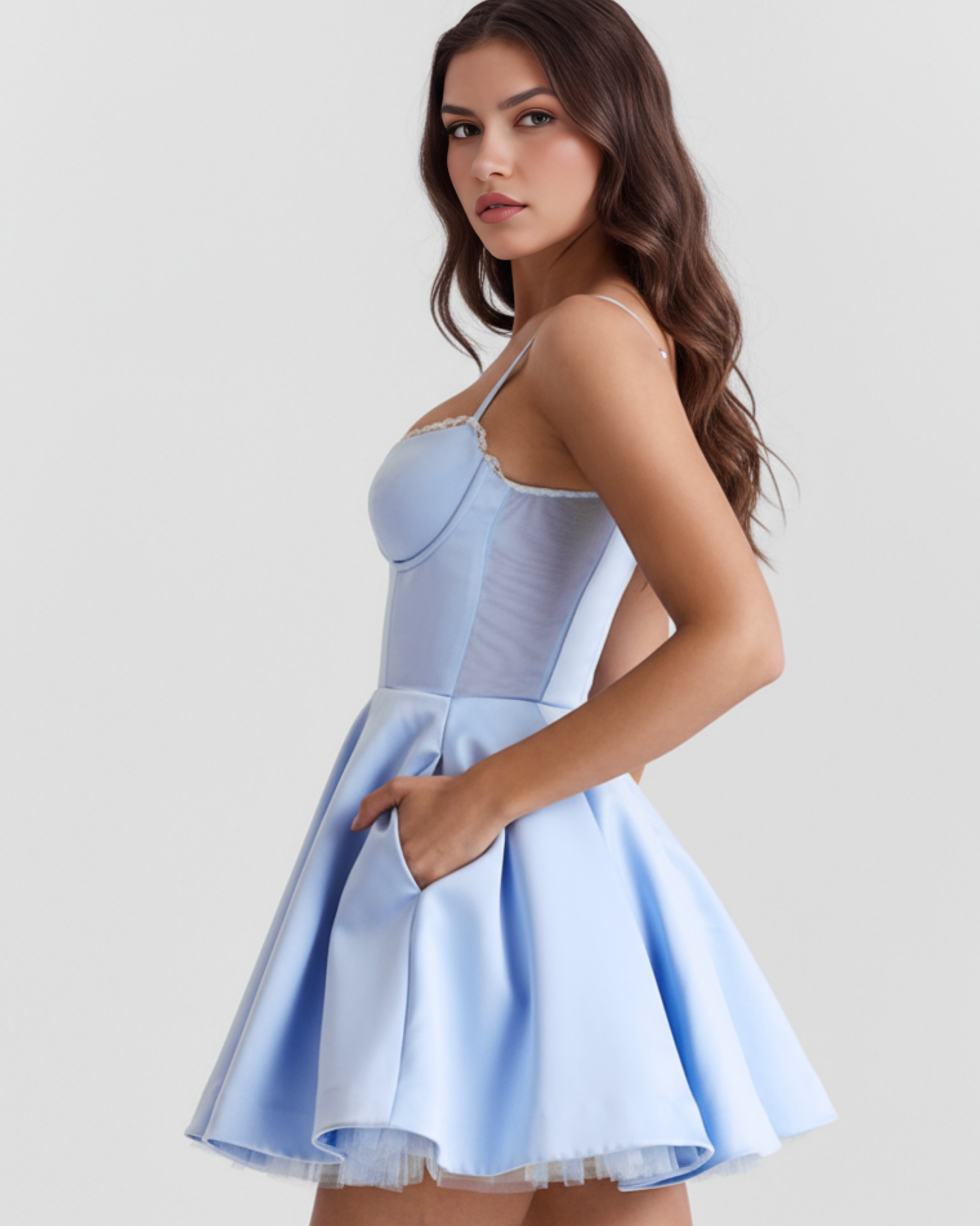 Selene Sweetheart Neck Fitted Mini Party Dress - Soft Tulle