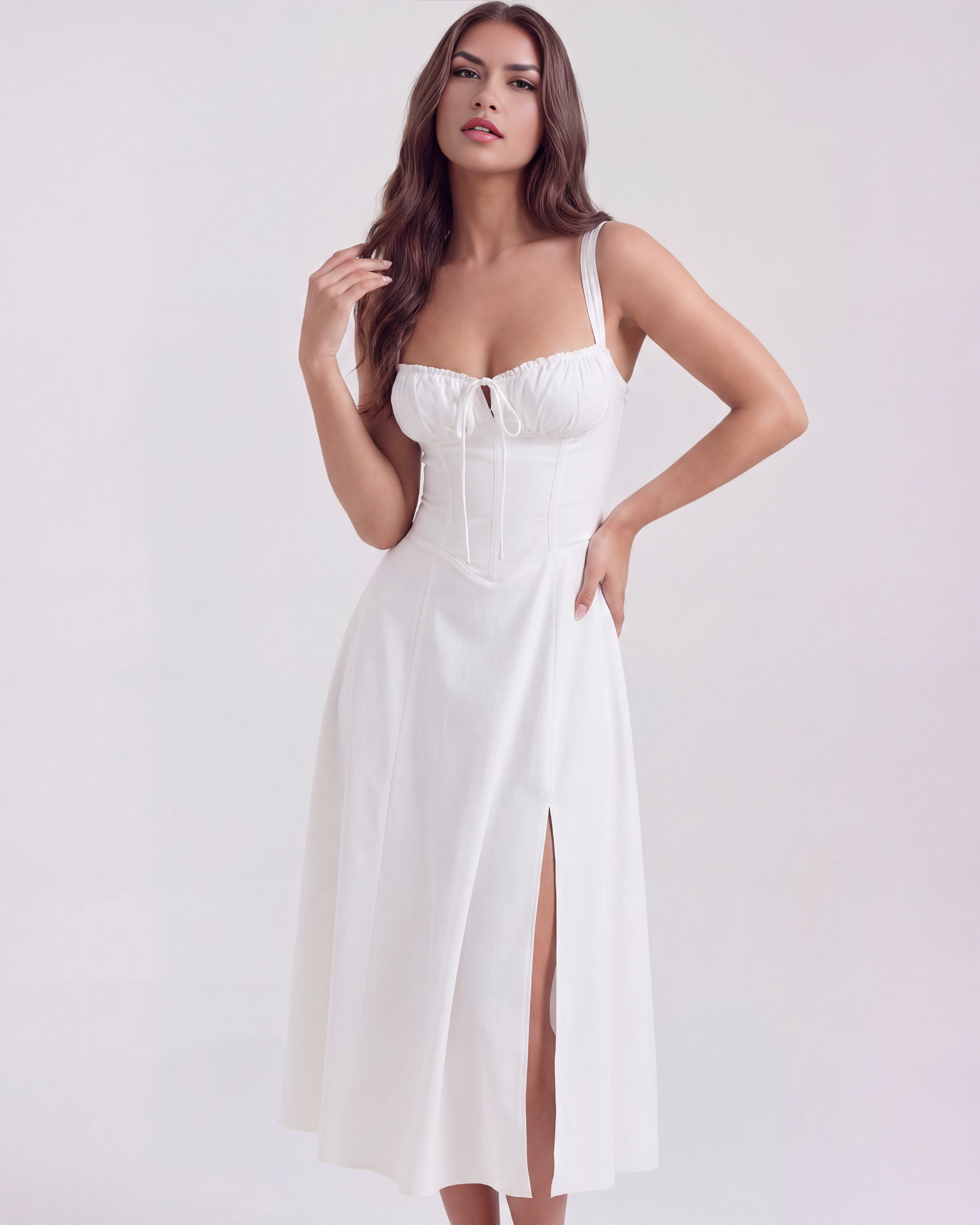 Aurora Corseted Lace Up Maxi Summer Dress - White