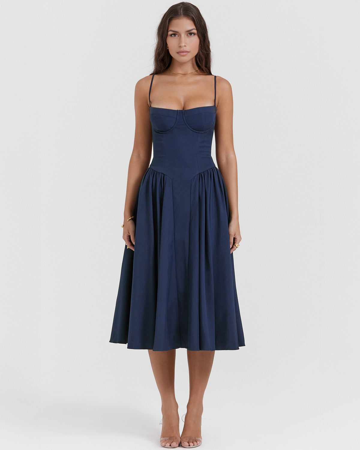 Francesca Ruched Sweetheart Neckline Midi Summer Dress - White