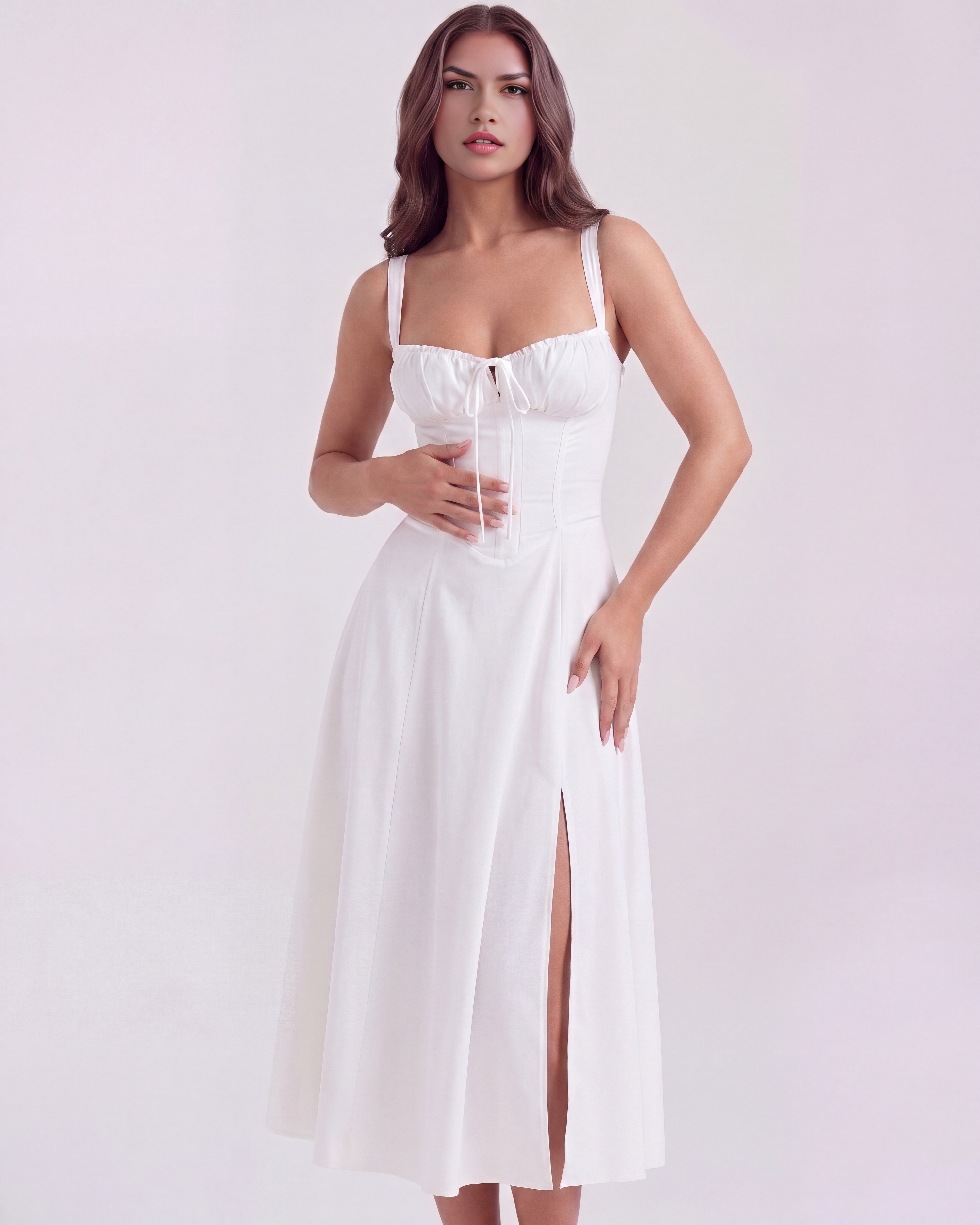 Aurora Corseted Lace Up Maxi Summer Dress - White