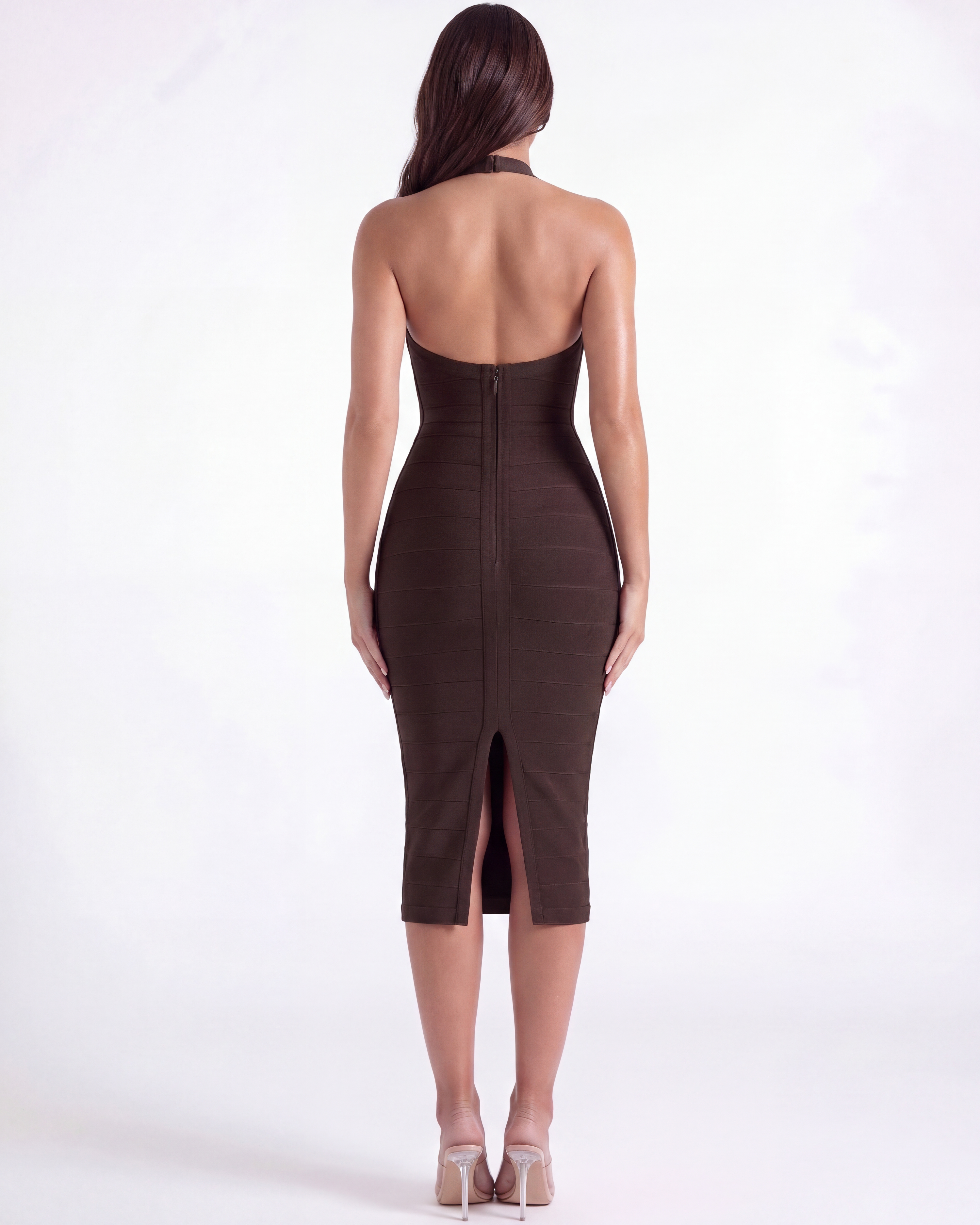 Kelly Bodycon Sweetheart Midi Cocktail Dress - Almond