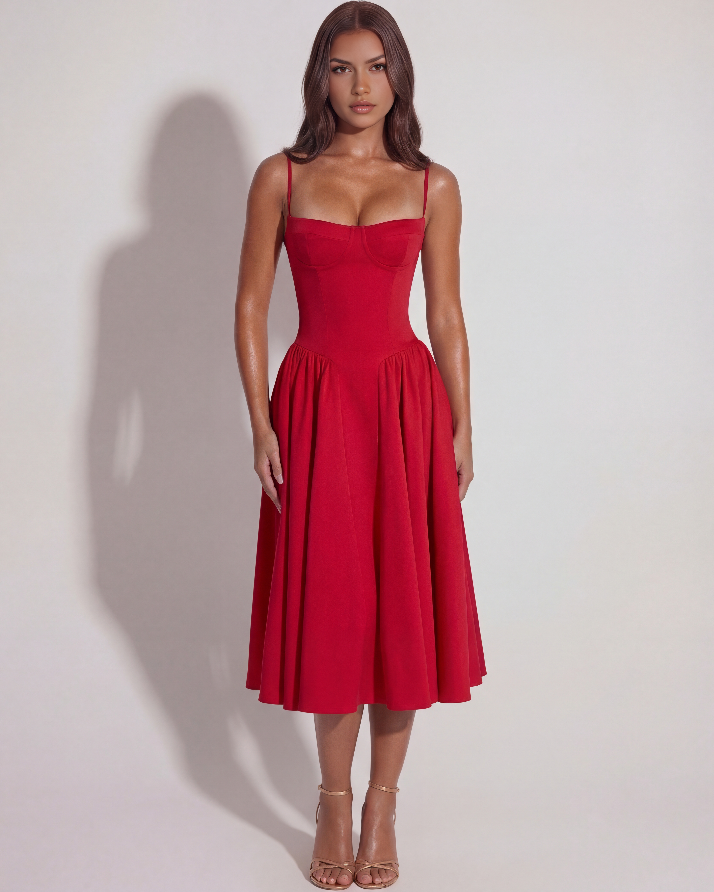 Francesca Ruched Sweetheart Midi Summer Dress - White