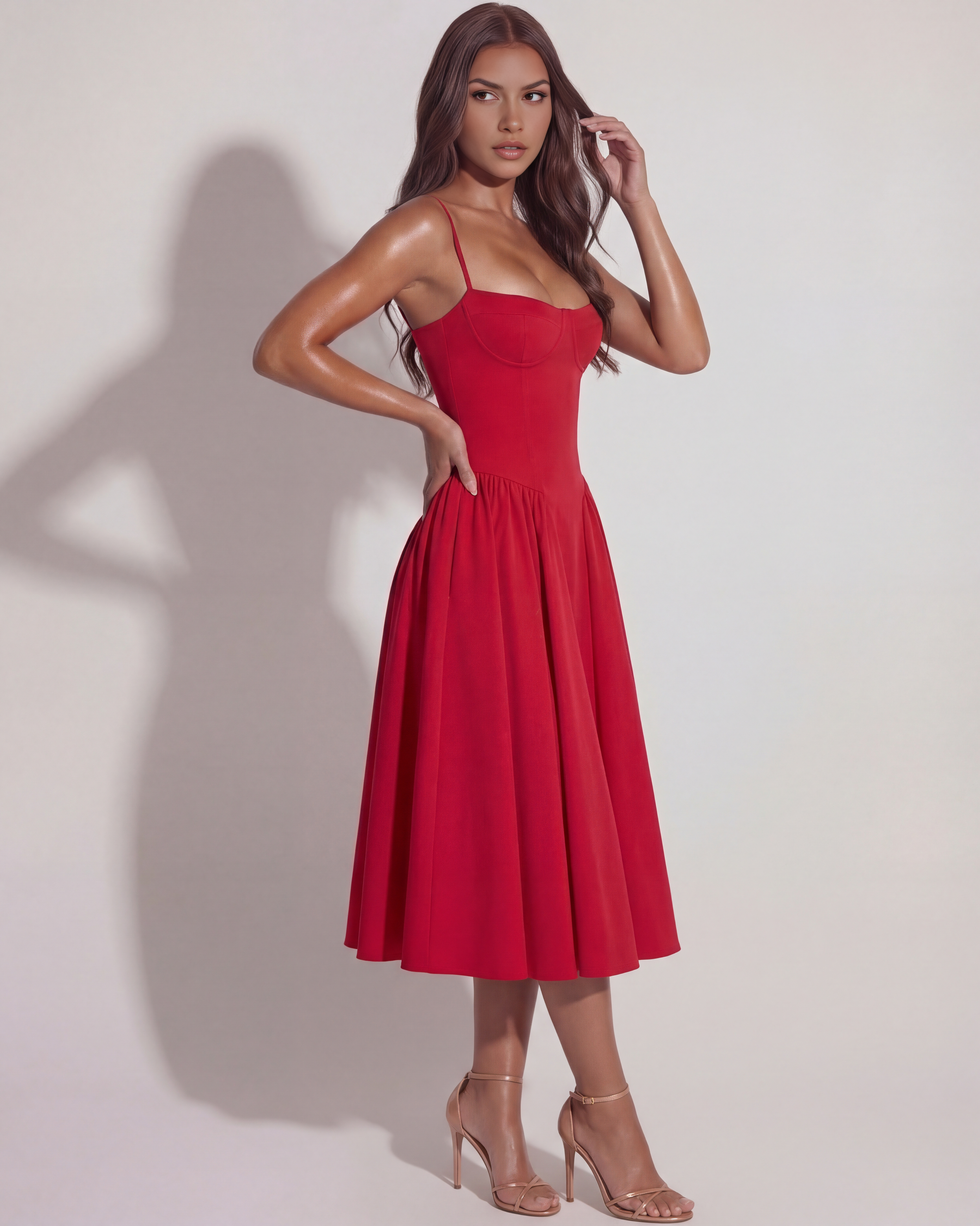 Francesca Ruched Sweetheart Midi Summer Dress - White