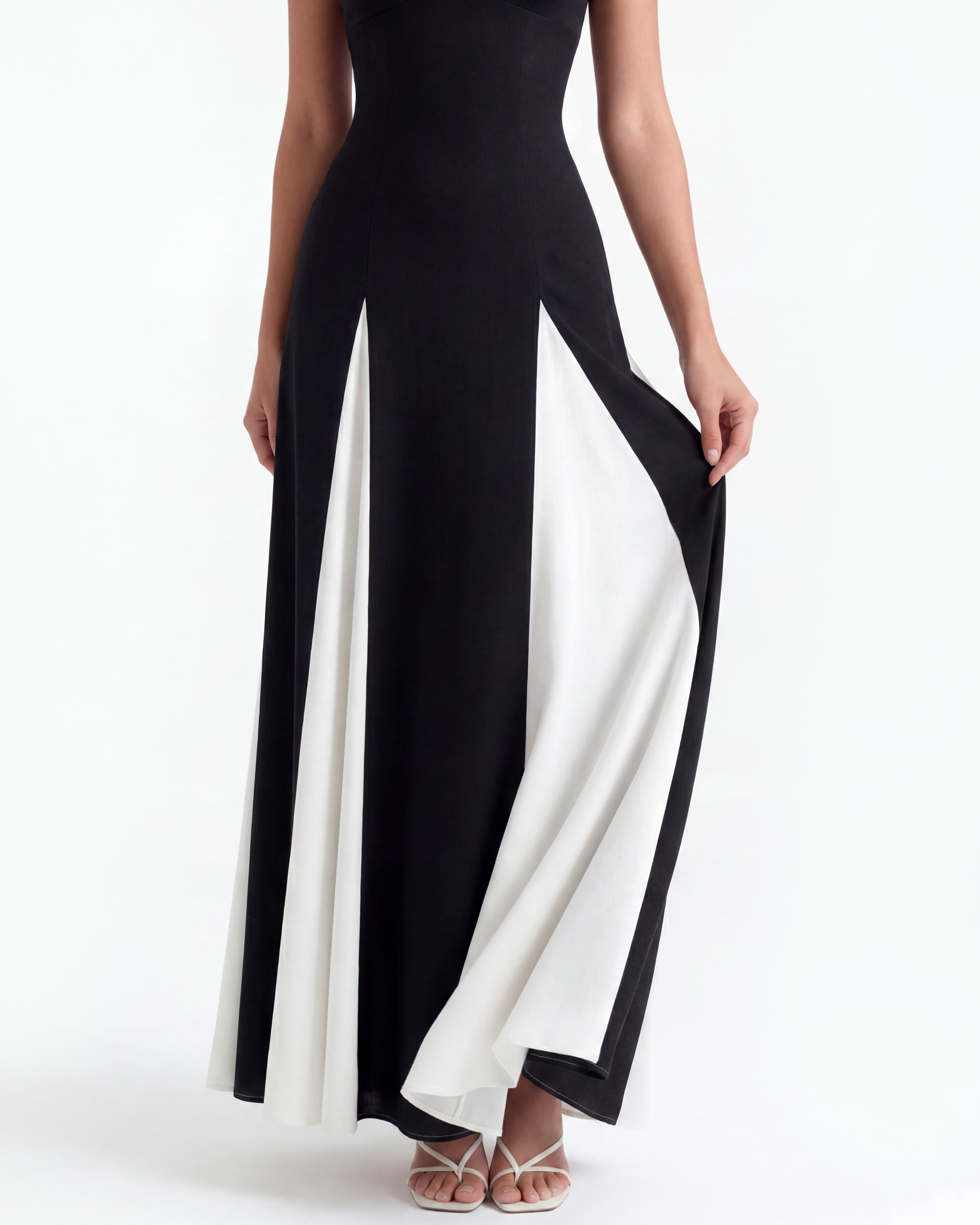 Porto Fino Pleated Maxi Evening Dress - Cream
