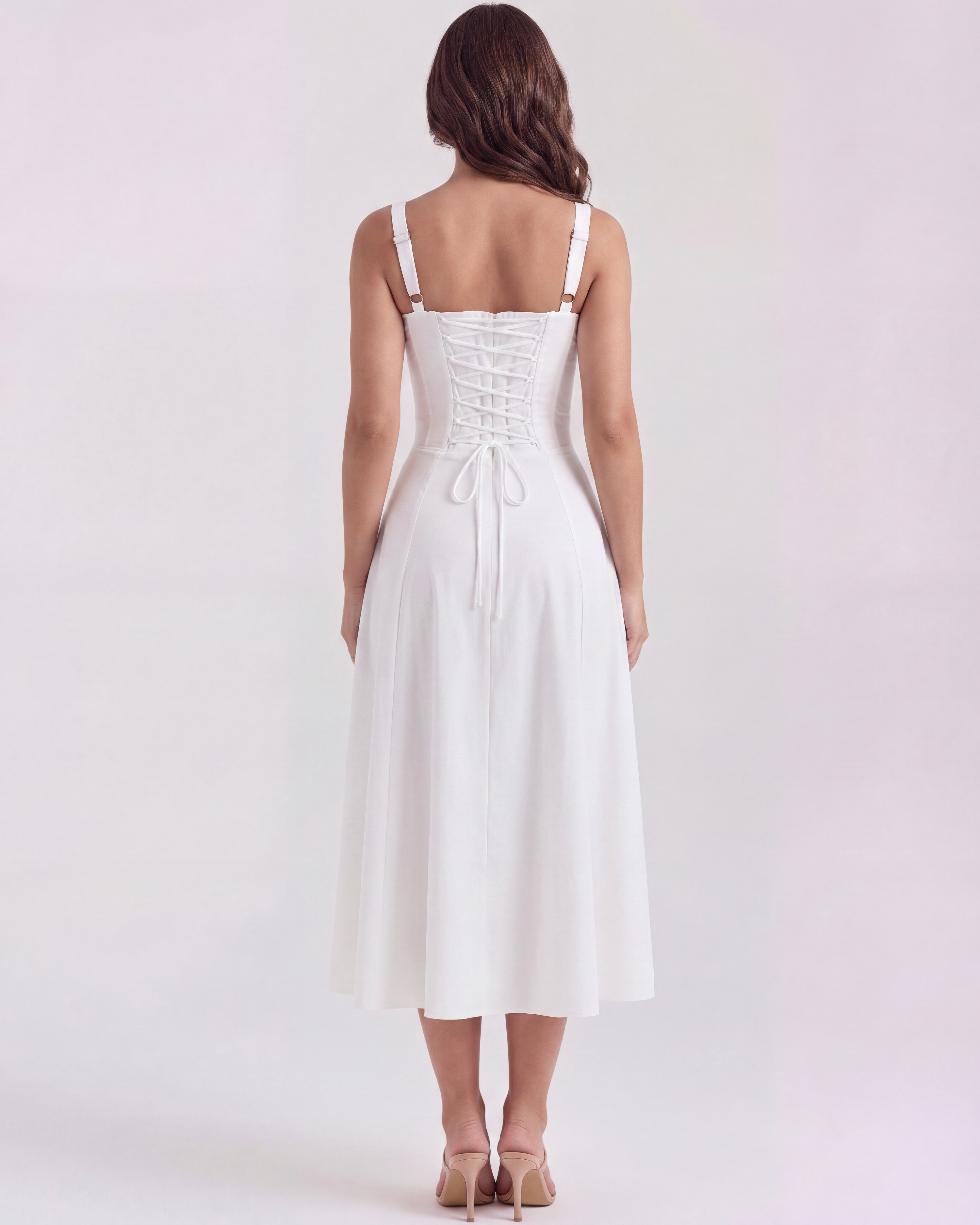 Aurora Corseted Lace Up Maxi Summer Dress - White