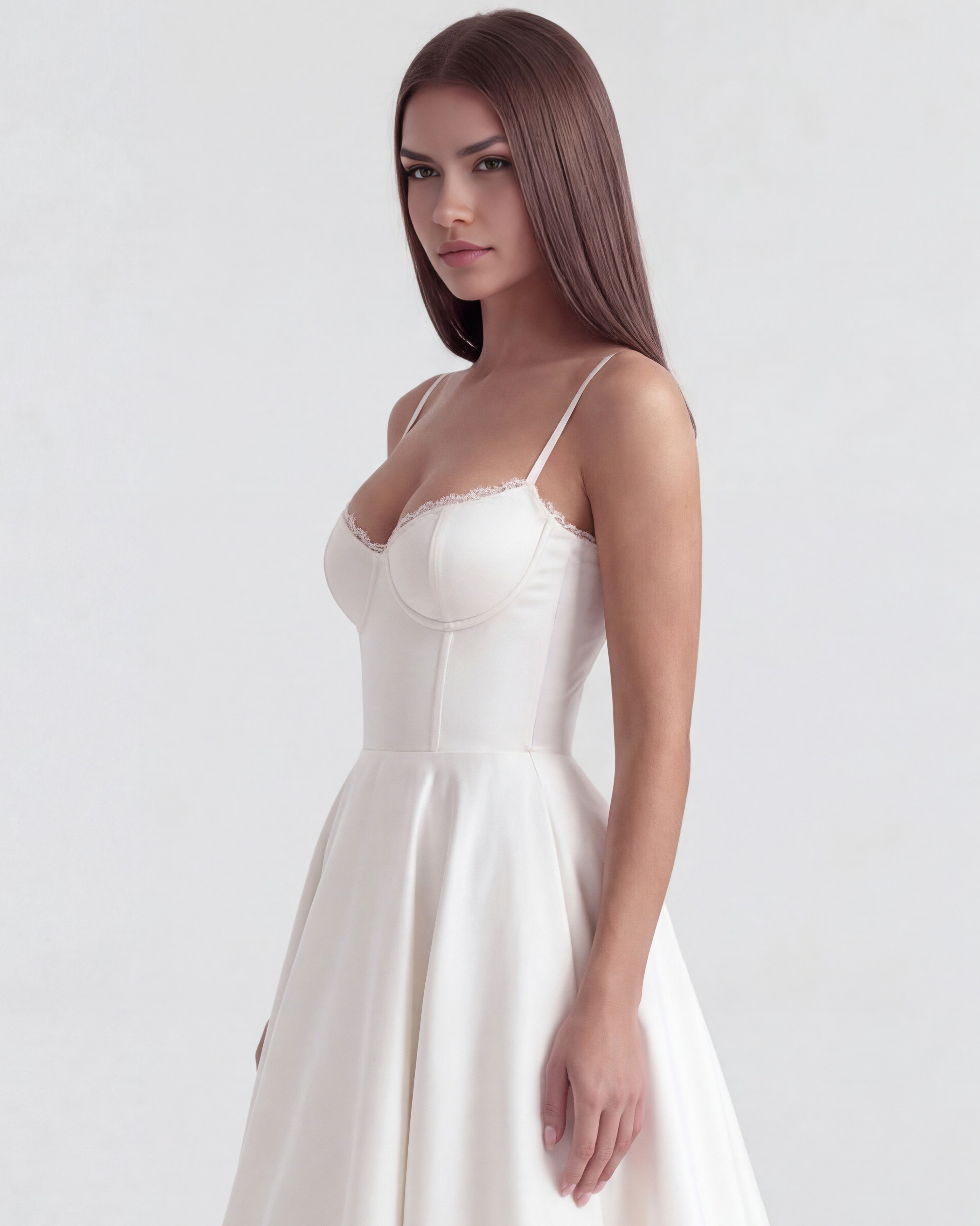 Selene Satin Mesh Midi Wedding Guest Dress - Champagne