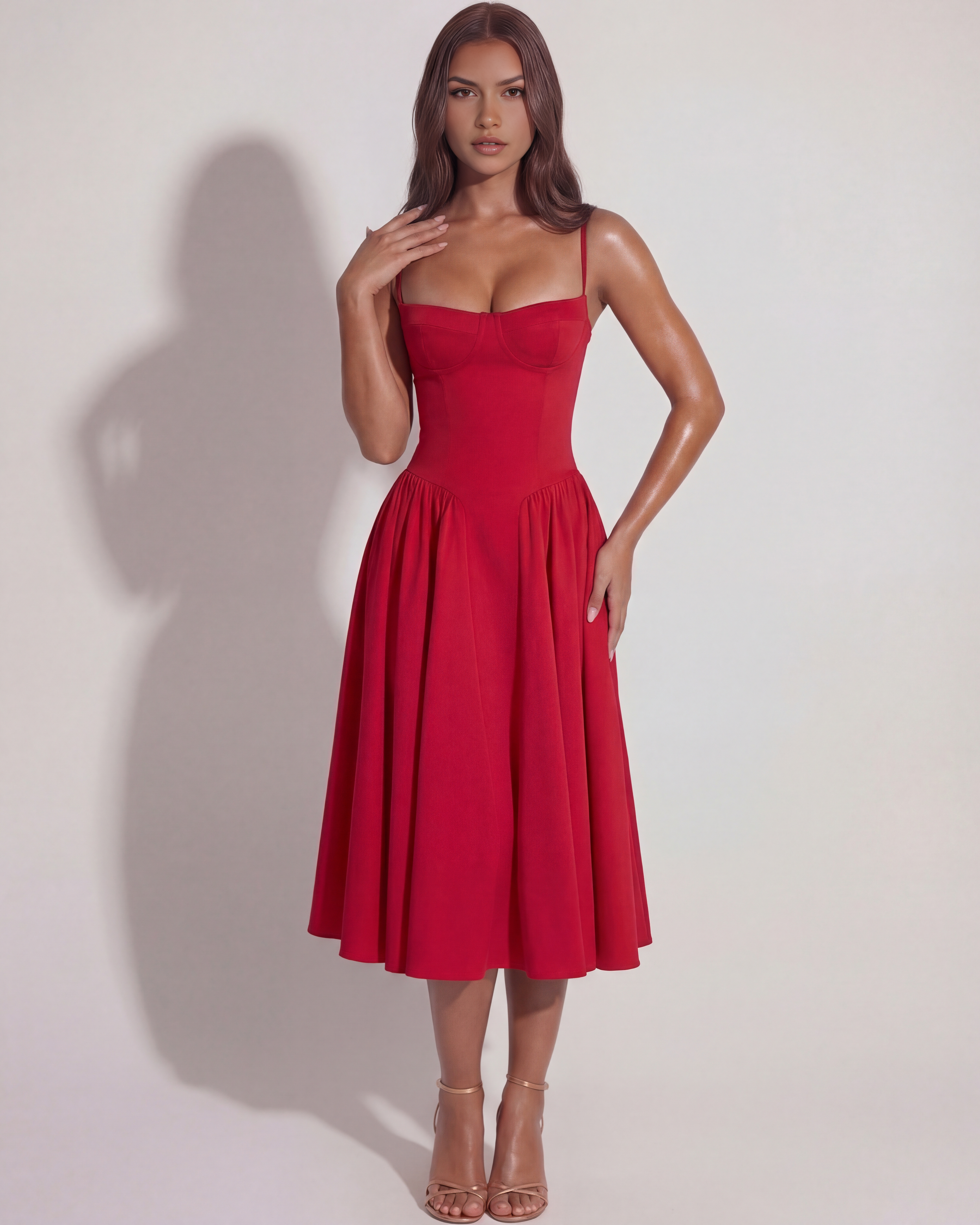 Francesca Ruched Sweetheart Midi Summer Dress - White