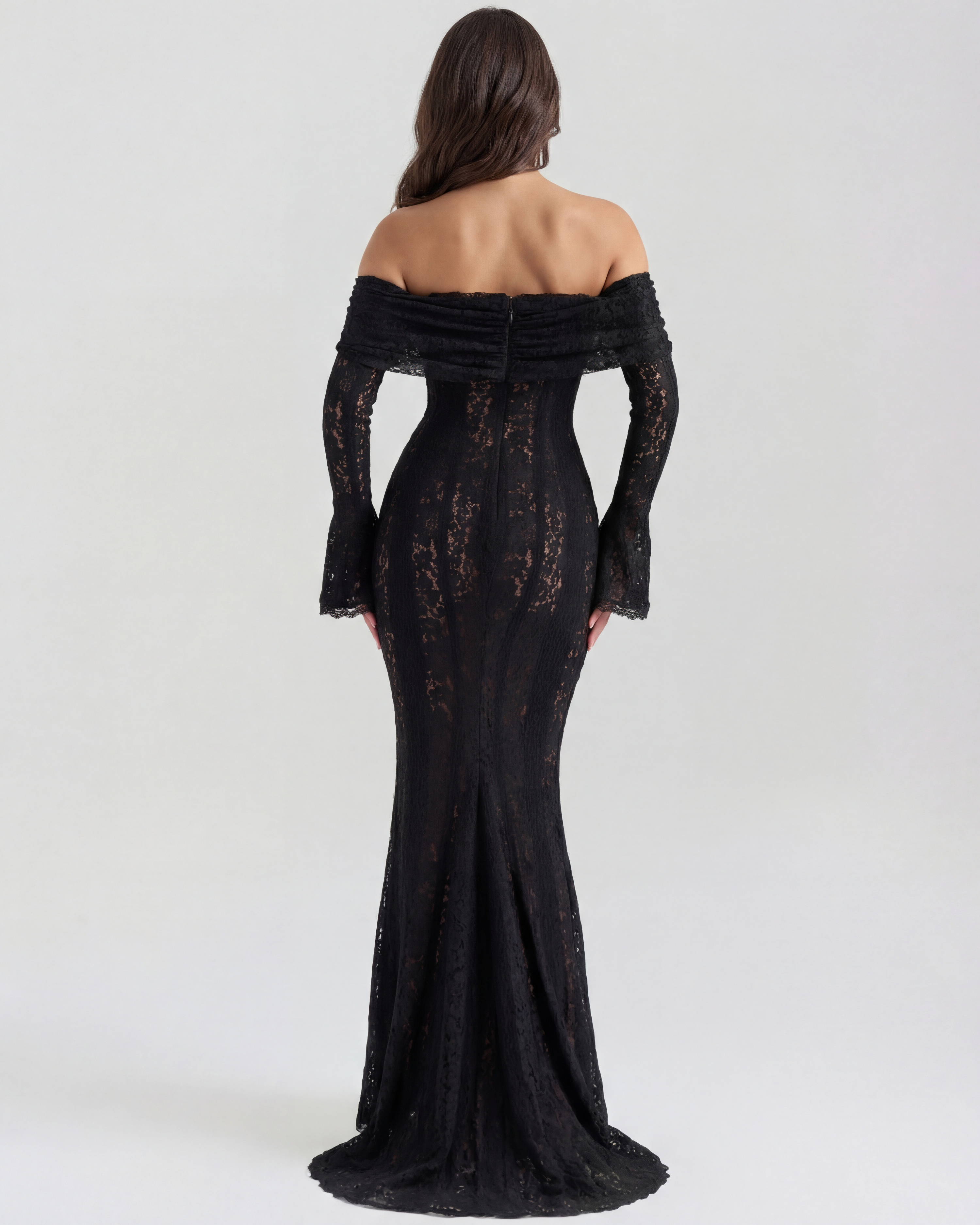 Alessandra Lace Off-Shoulder Maxi Evening Dress - Black