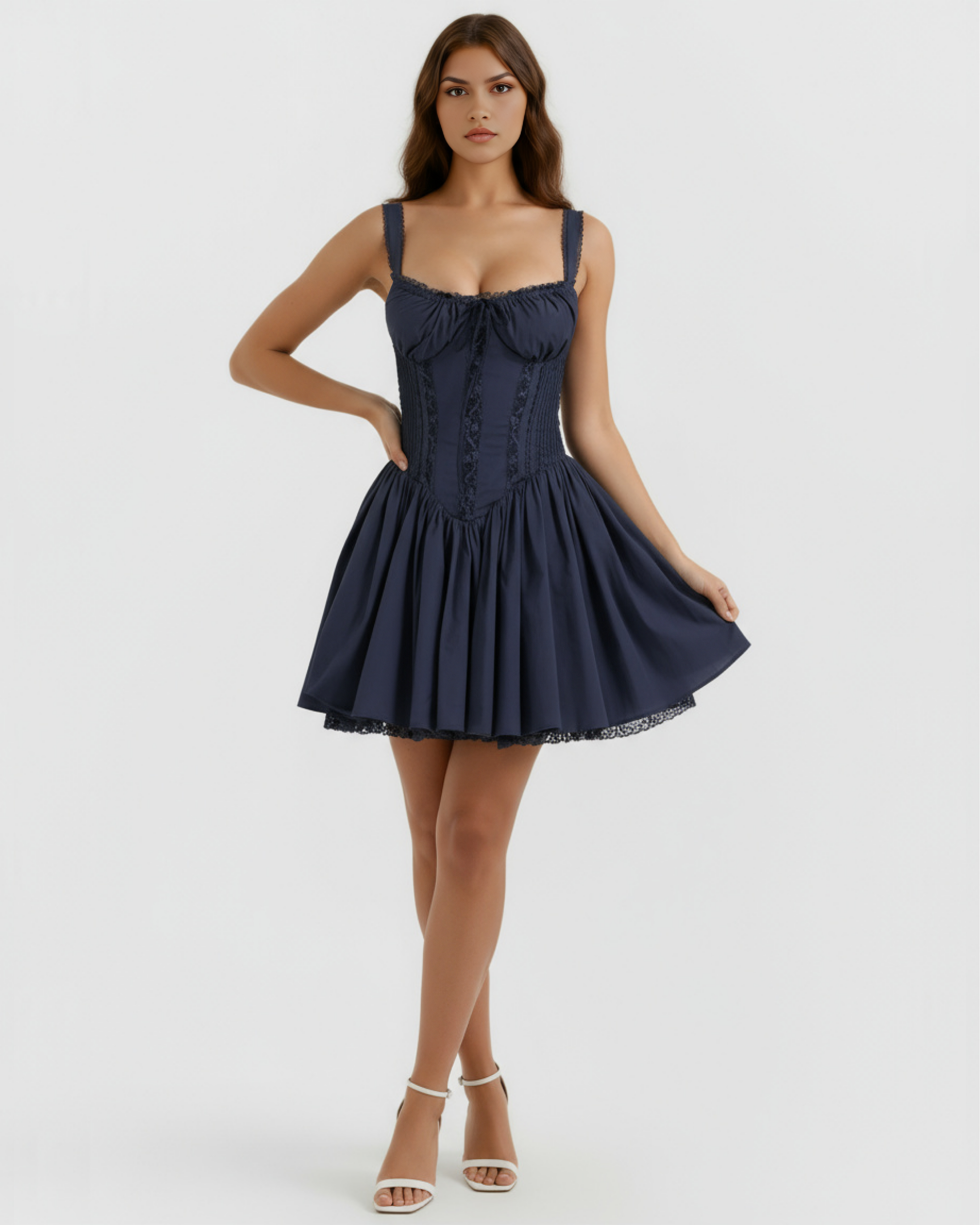 Luna Lace Sweetheart Neckline Mini Summer Dress - White