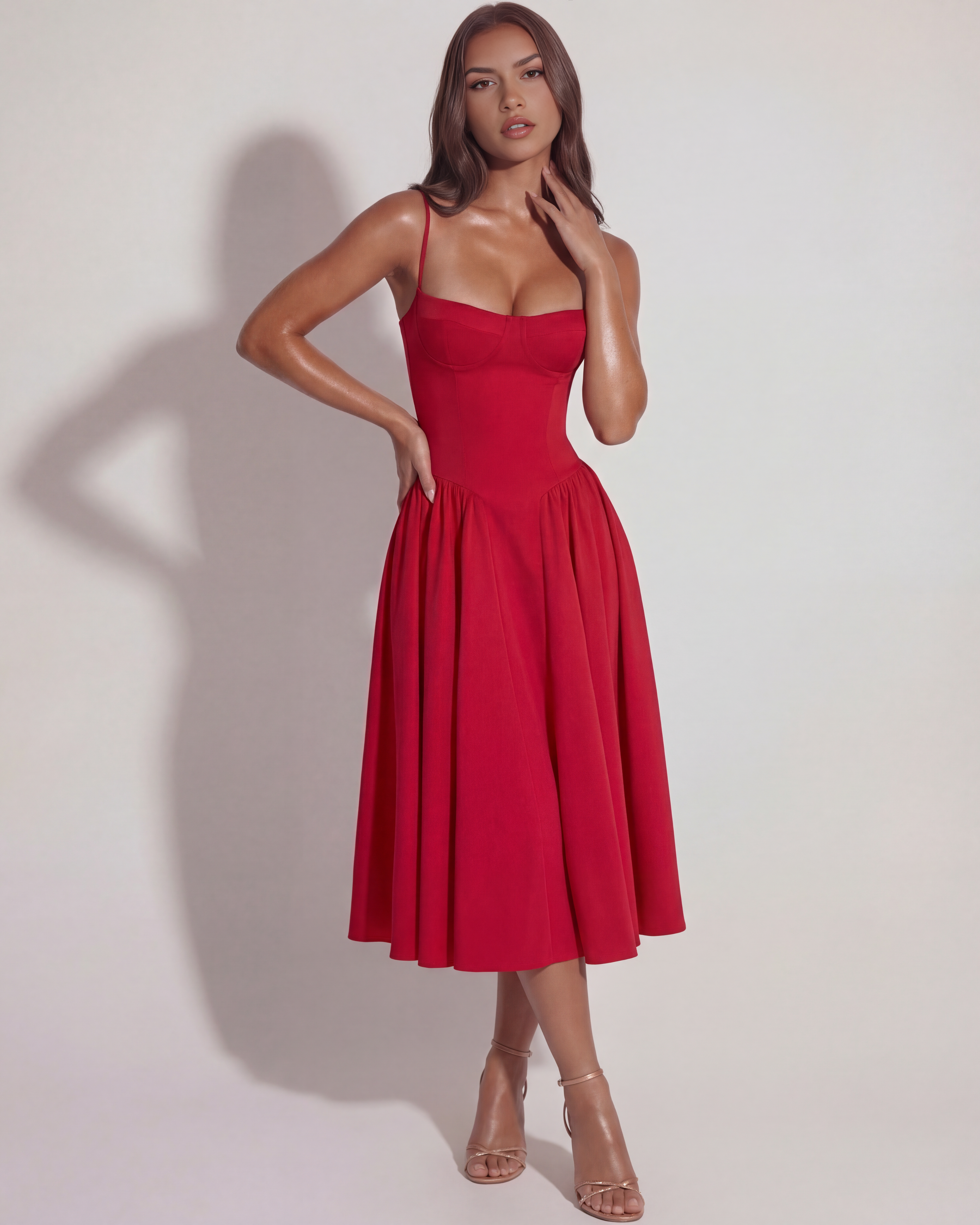 Francesca Ruched Sweetheart Midi Summer Dress - White