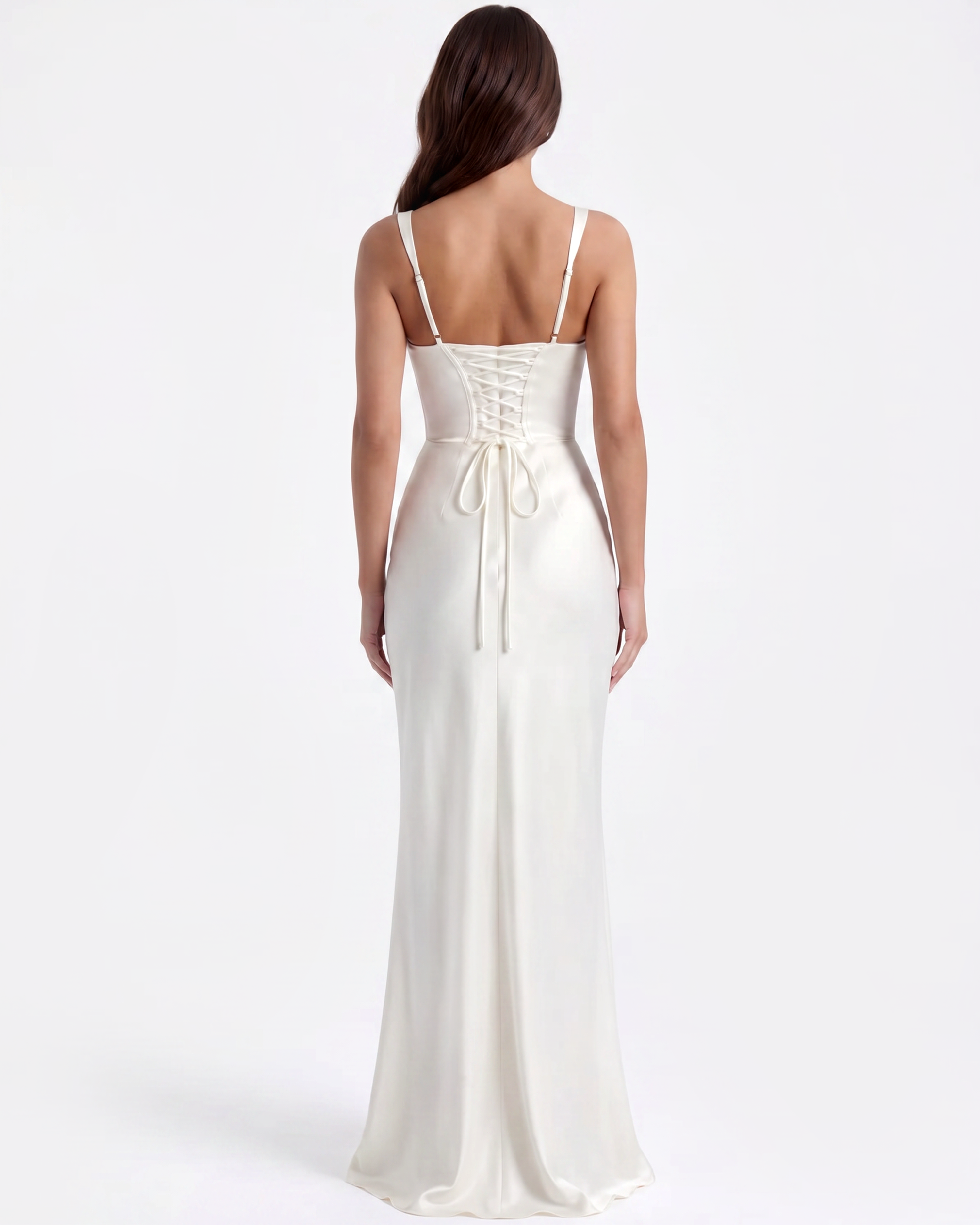 Adrienne Pleated Satin Maxi Wedding Guest Dress - White - Ciel Cee