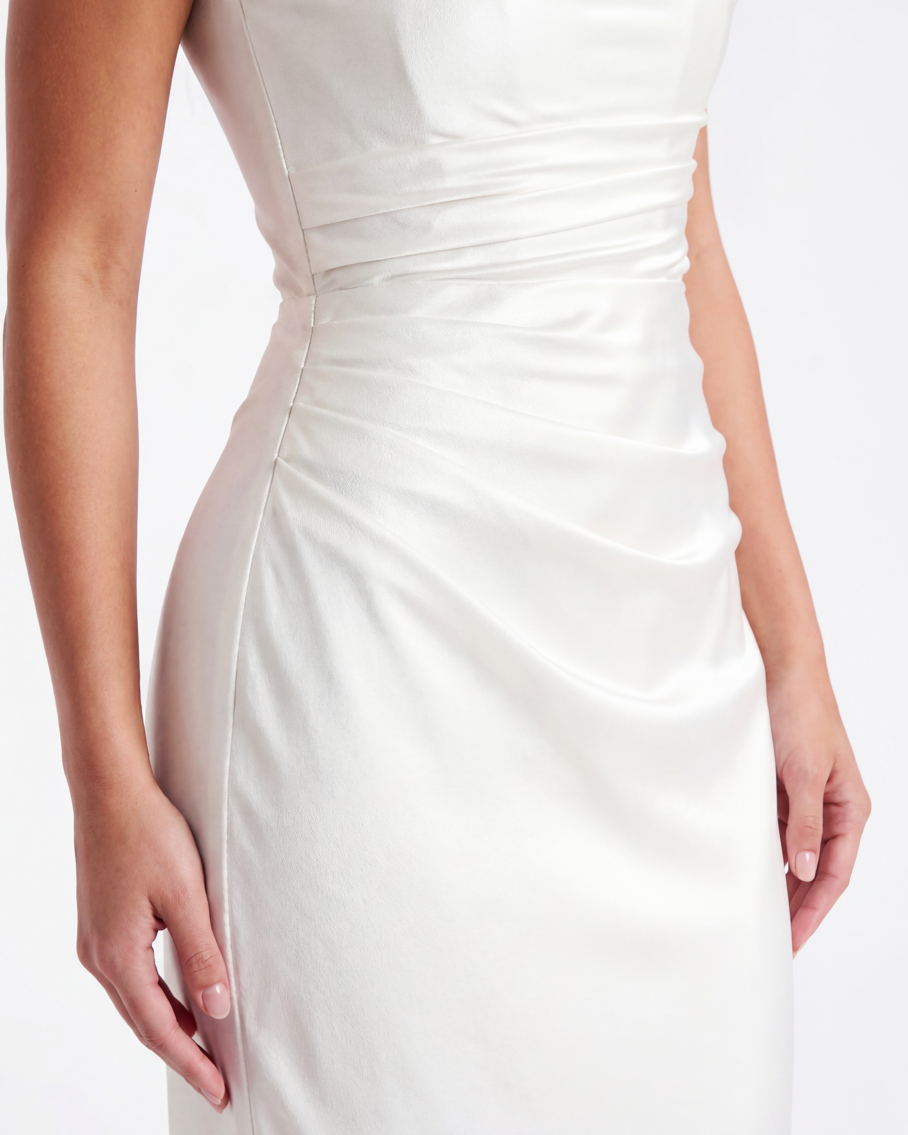 Adrienne Pleated Satin Maxi Wedding Guest Dress - White - Ciel Cee
