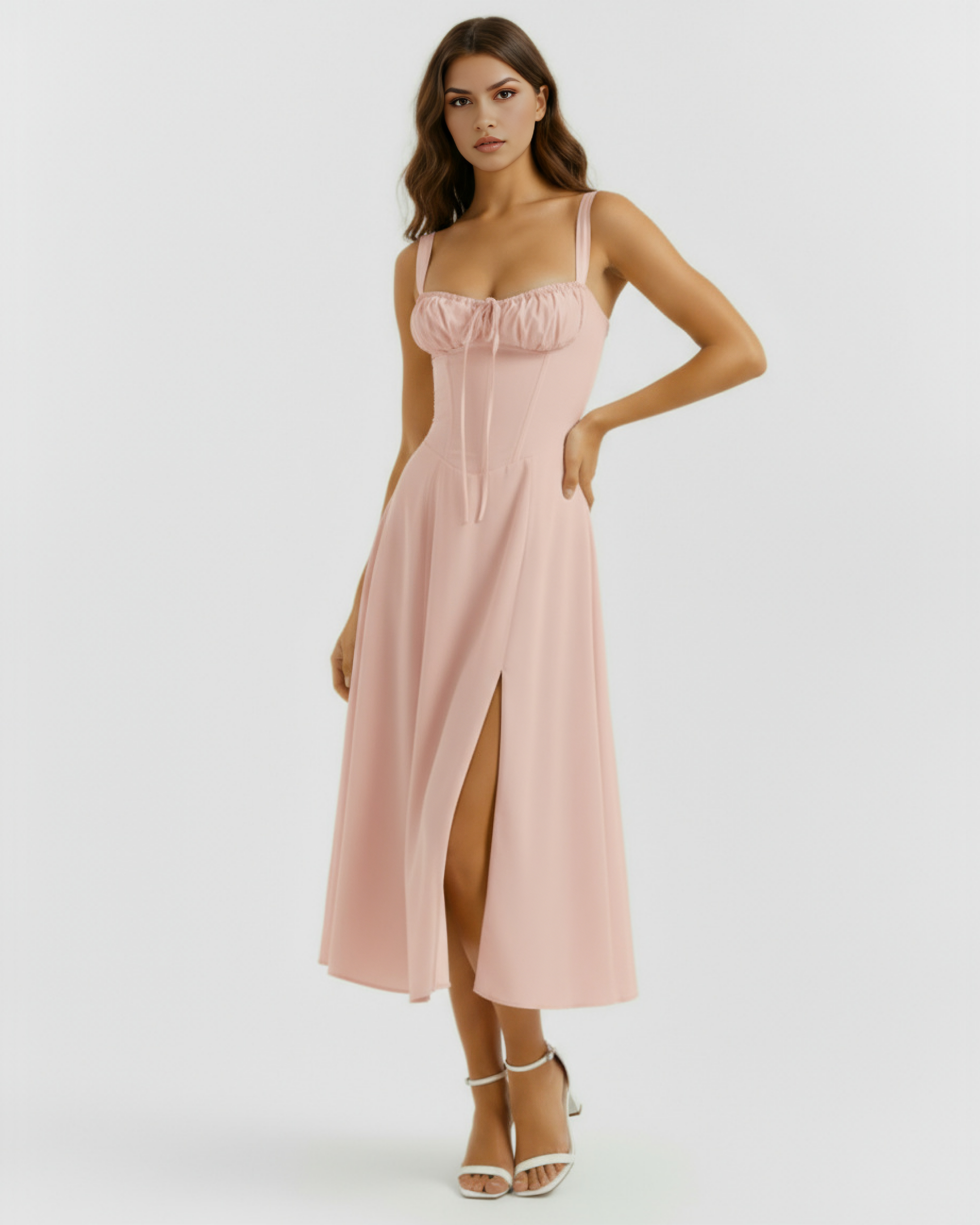 Aurora Corseted Lace Up Maxi Summer Dress - Rosé