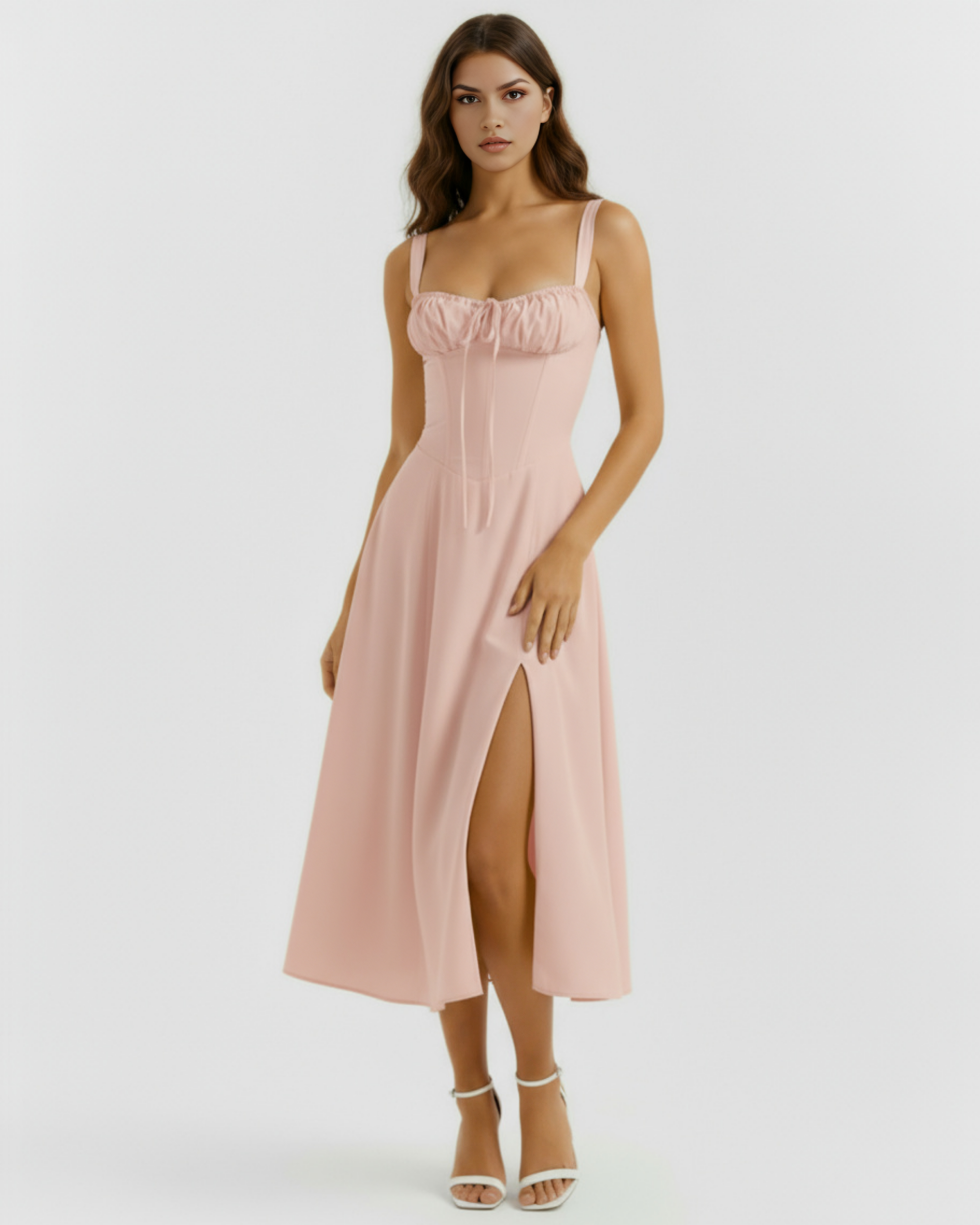 Aurora Corseted Lace Up Maxi Summer Dress - Rosé