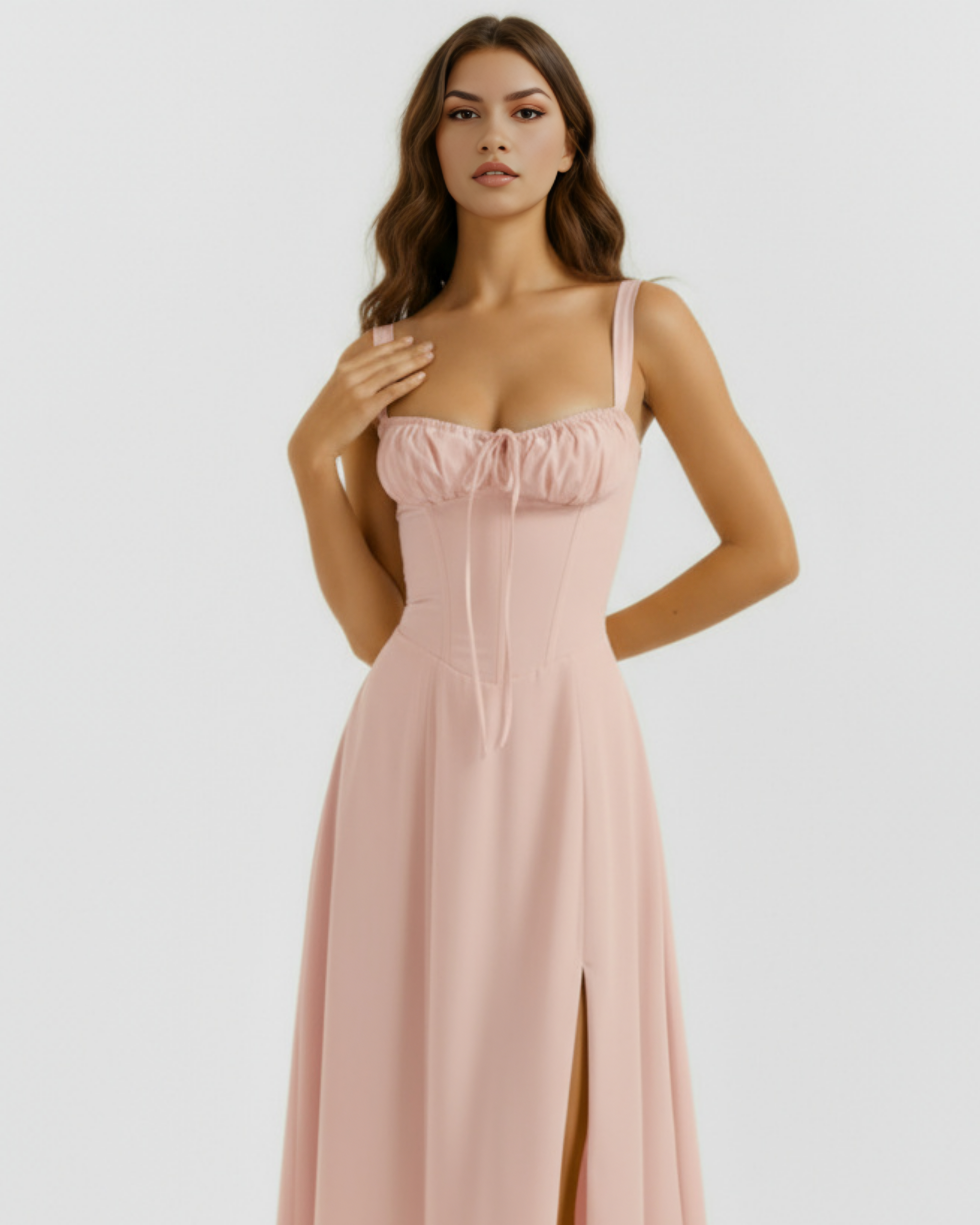 Aurora Corseted Lace Up Maxi Summer Dress - Rosé