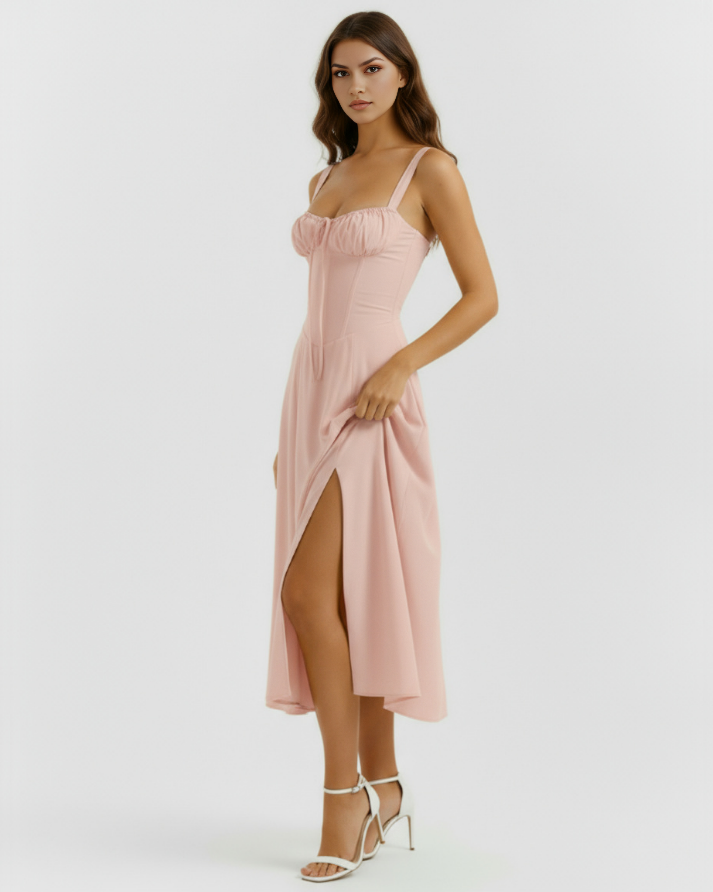 Aurora Corseted Lace Up Maxi Summer Dress - Rosé