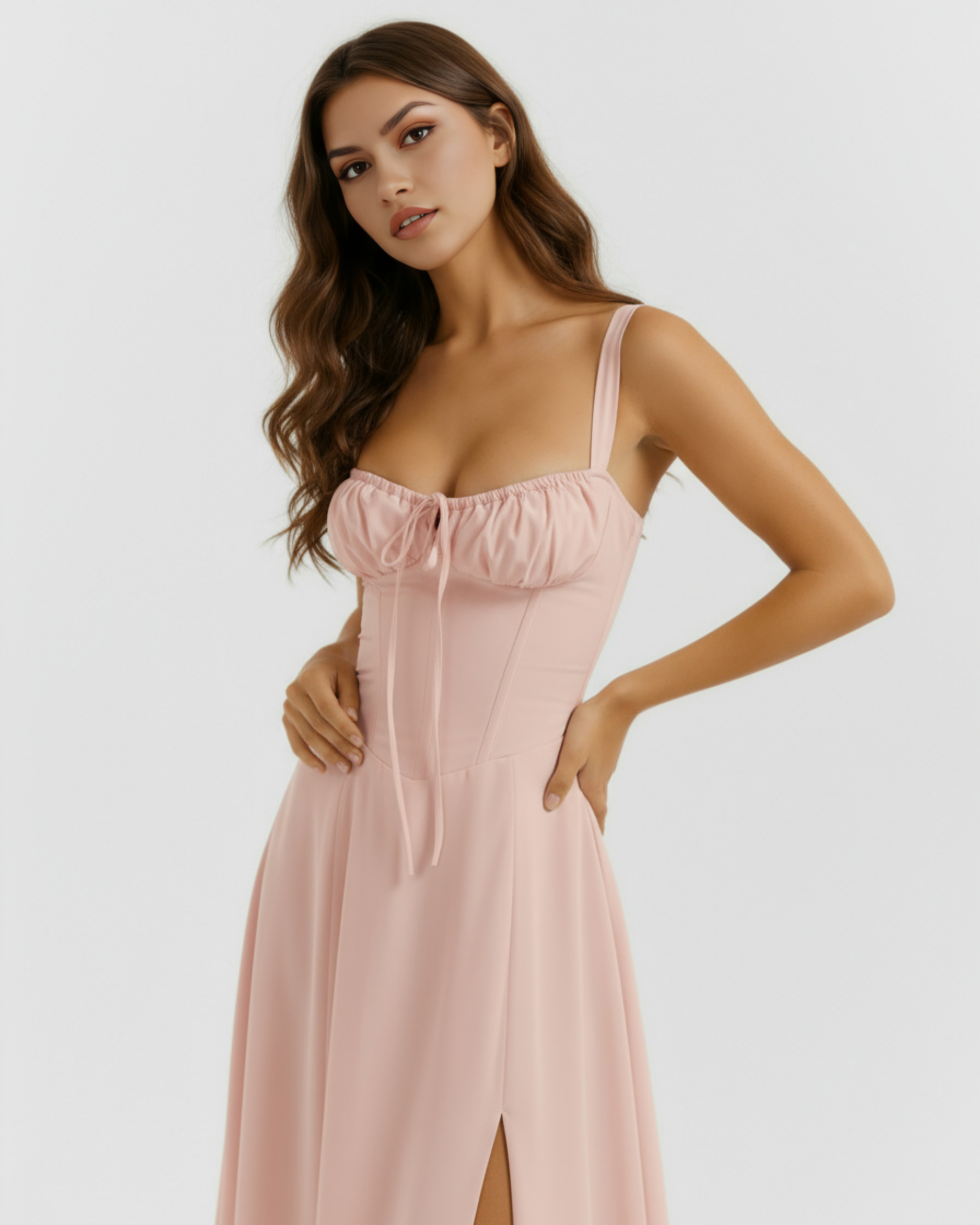 Aurora Corseted Lace Up Maxi Summer Dress - Rosé
