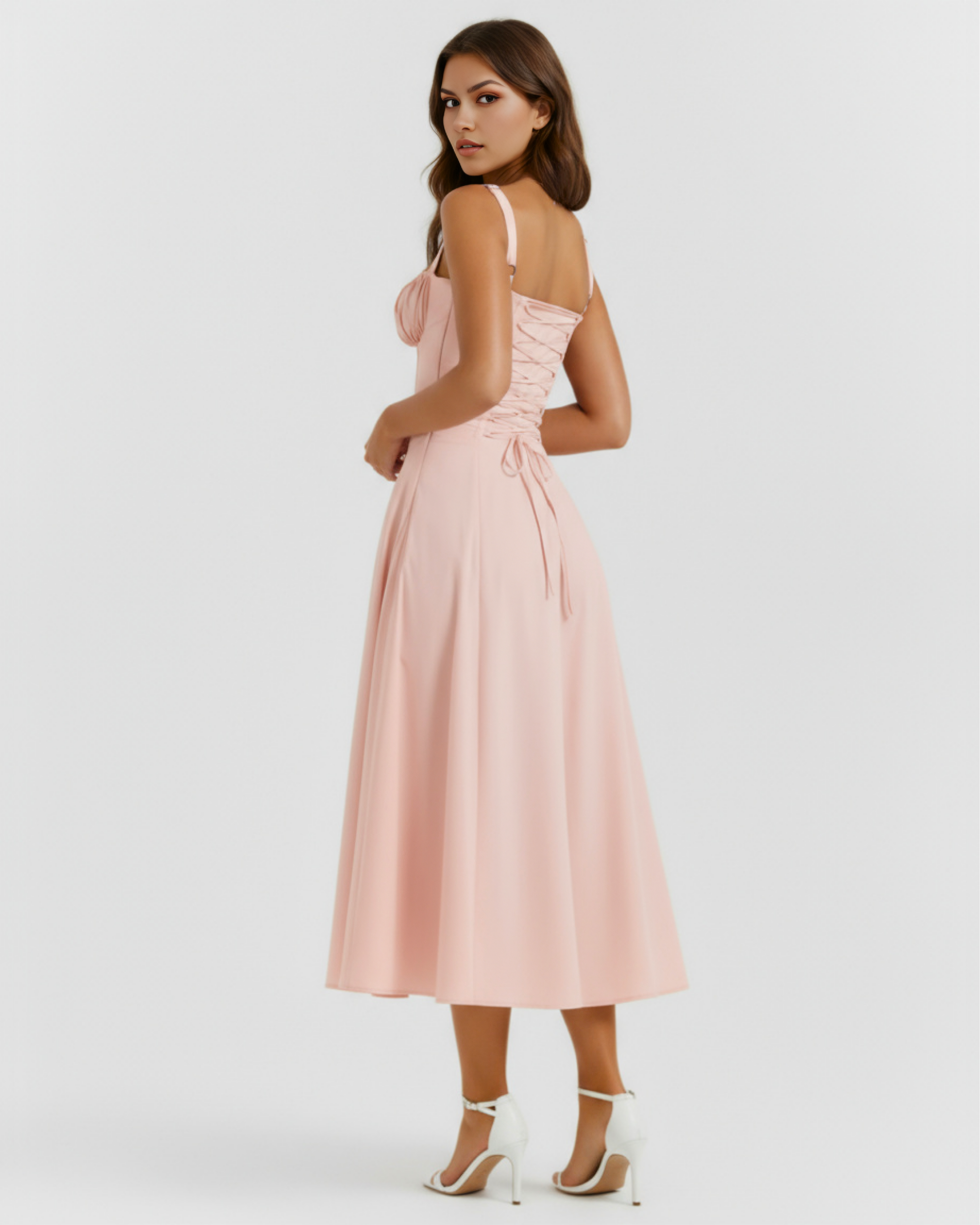 Aurora Corseted Lace Up Maxi Summer Dress - Rosé