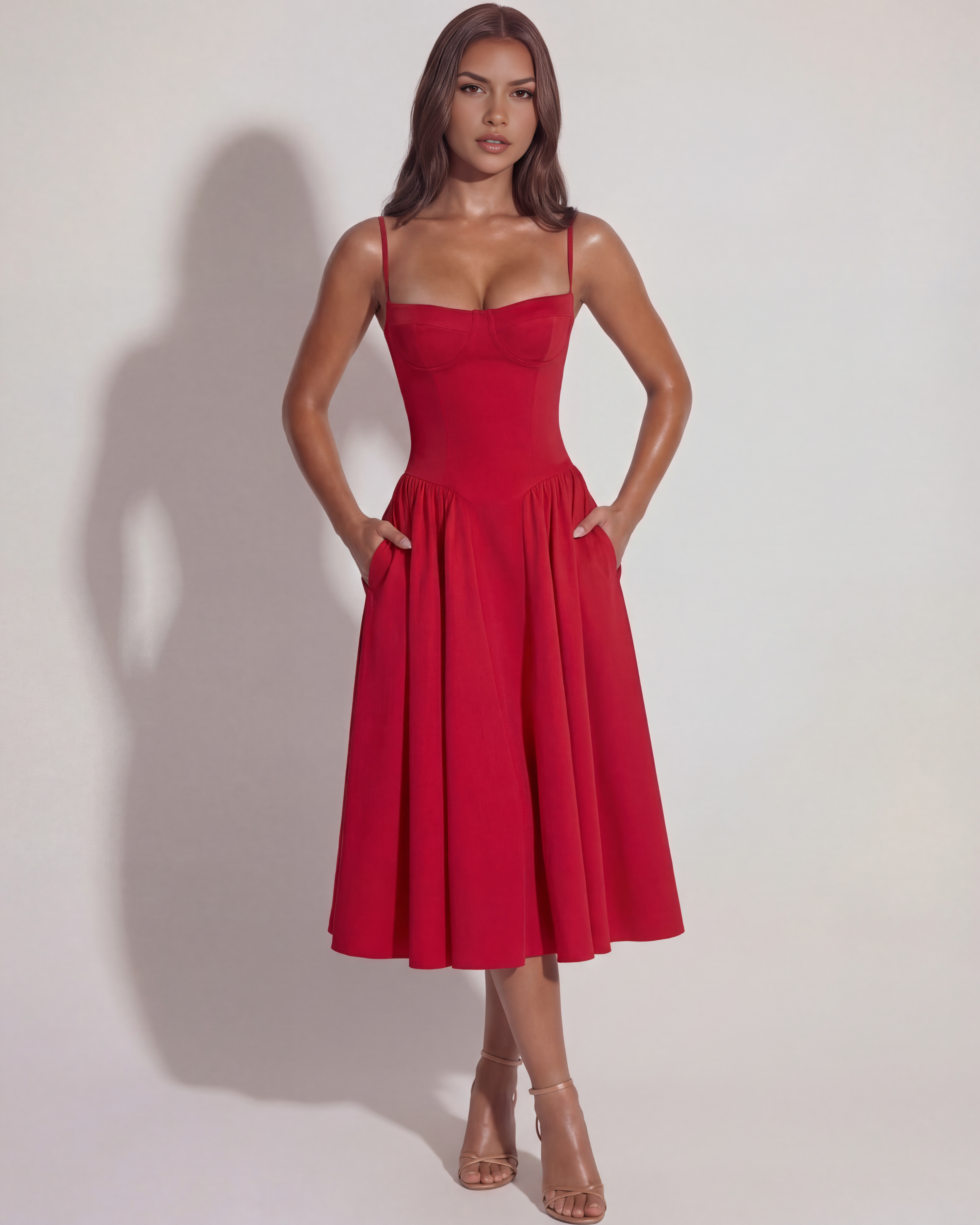 Francesca Ruched Sweetheart Midi Summer Dress - White