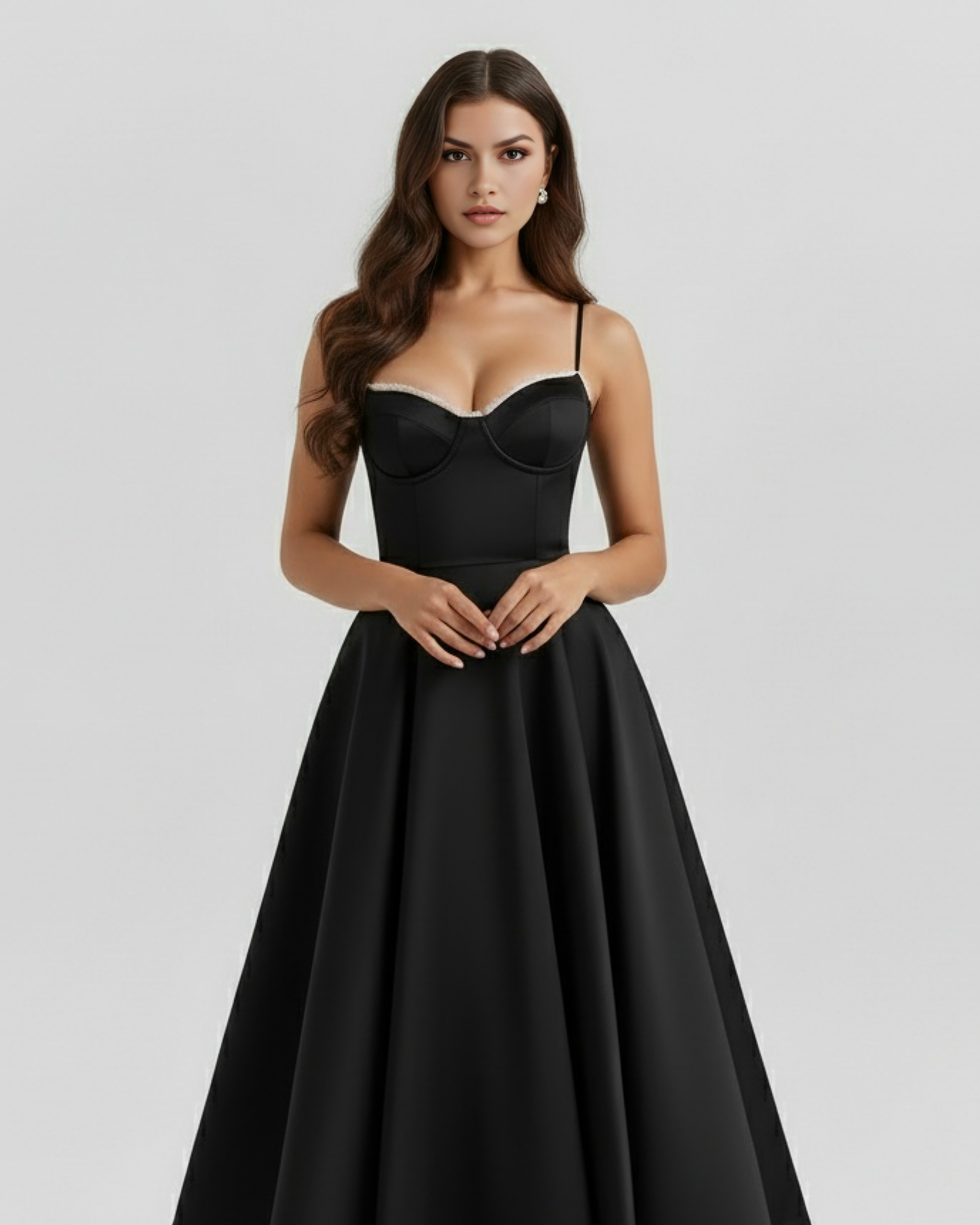 Selene Satin Mesh Midi Wedding Guest Dress - Ivory