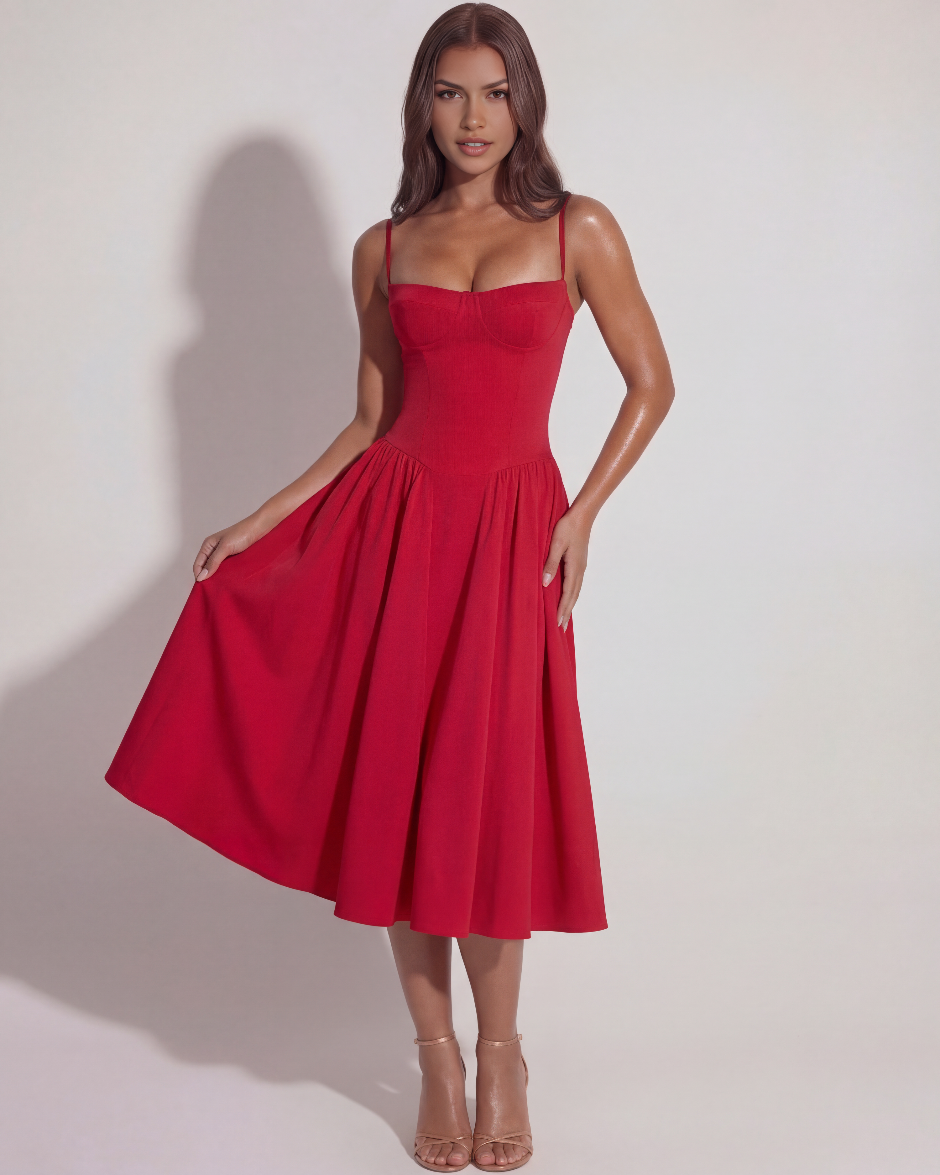 Francesca Ruched Sweetheart Midi Summer Dress - White