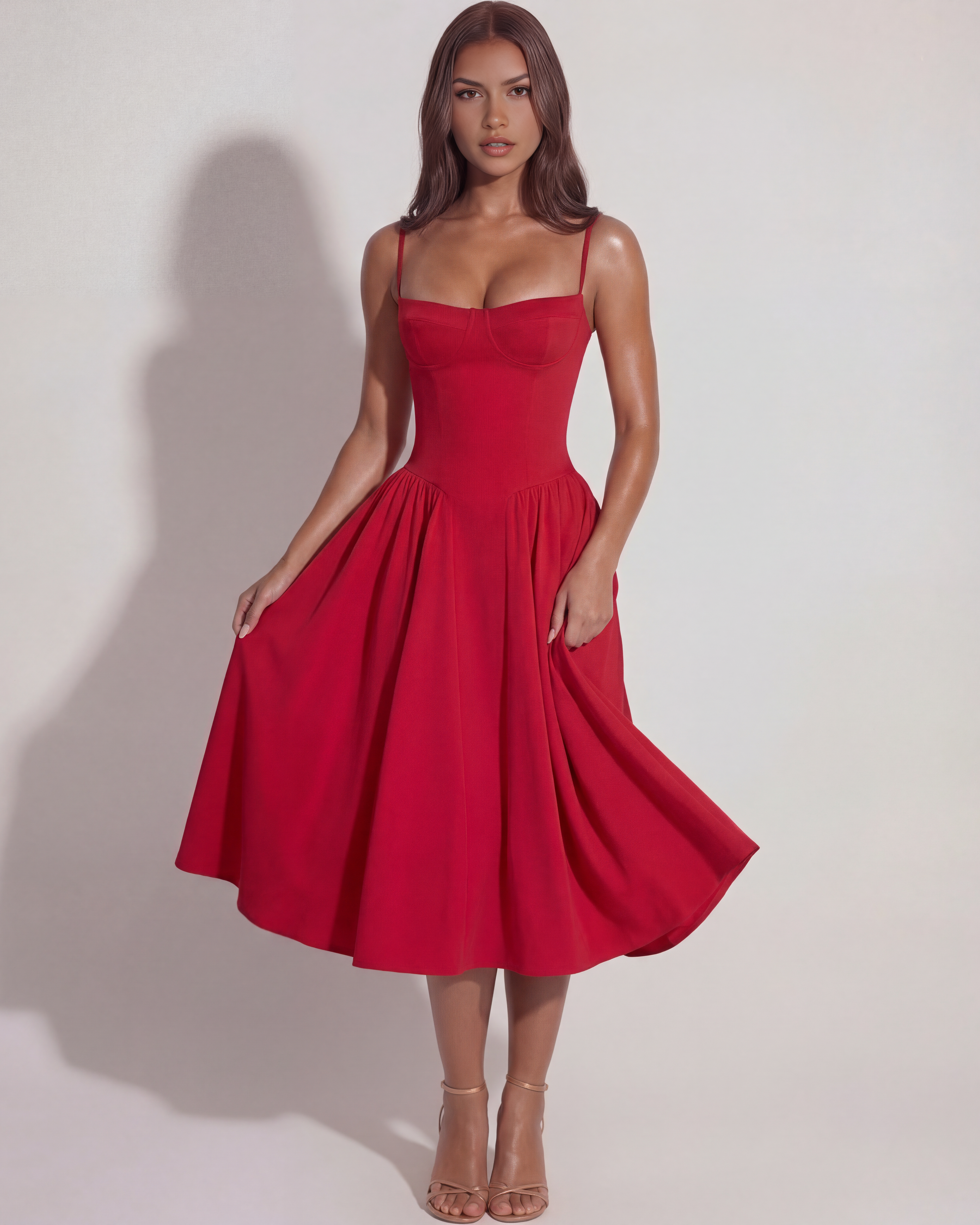 Francesca Ruched Sweetheart Midi Summer Dress - White