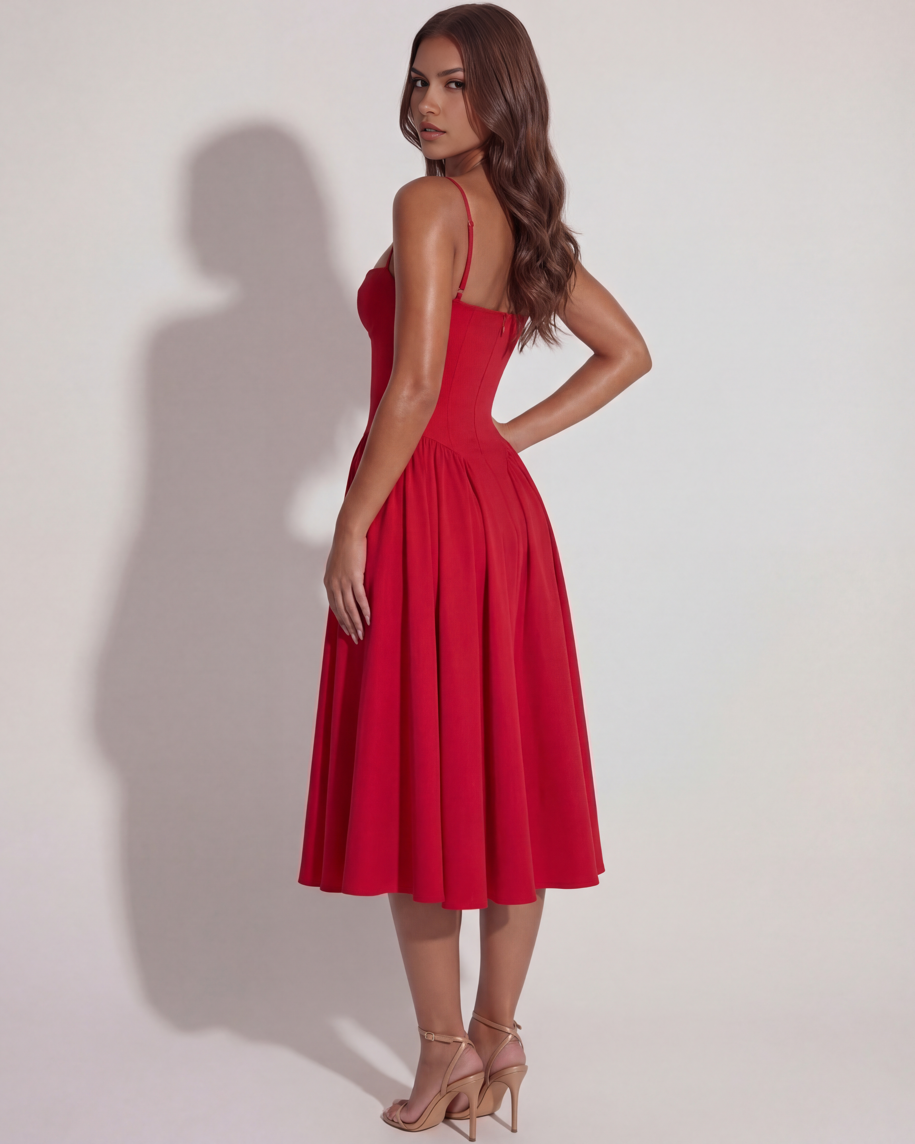 Francesca Ruched Sweetheart Midi Summer Dress - White