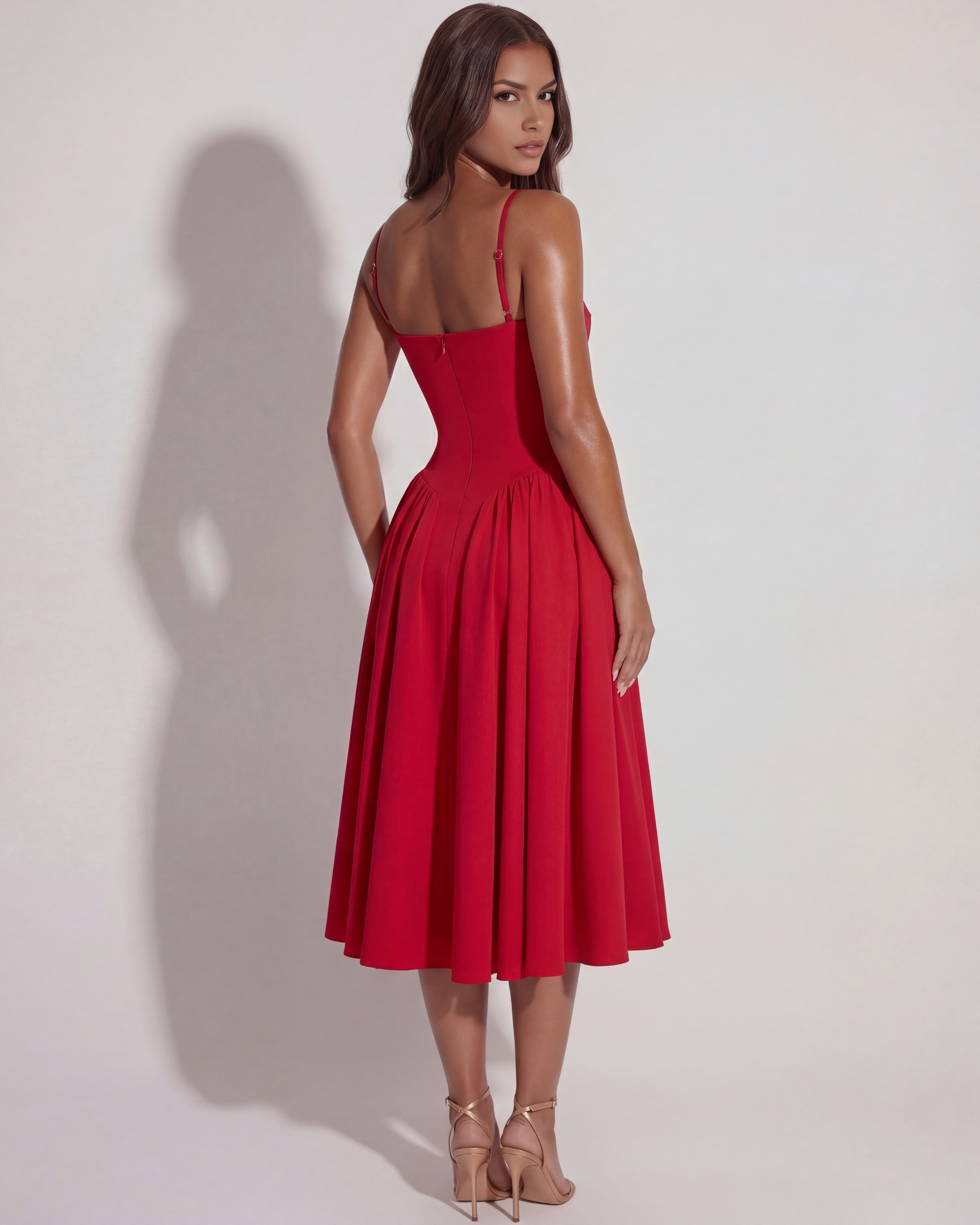 Francesca Ruched Sweetheart Midi Summer Dress - White