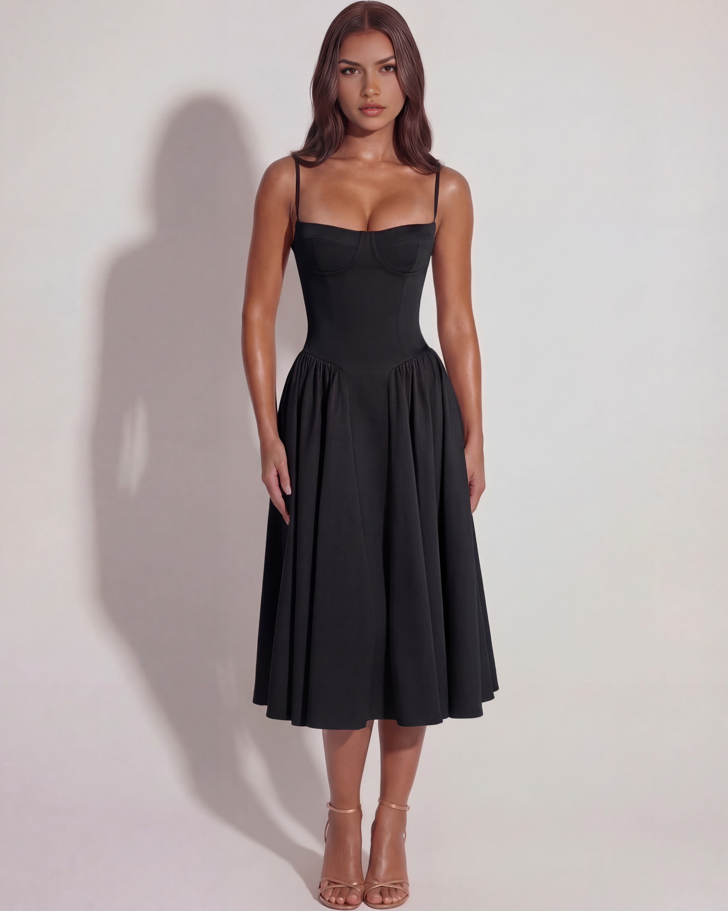 Francesca Ruched Sweetheart Midi Summer Dress - White
