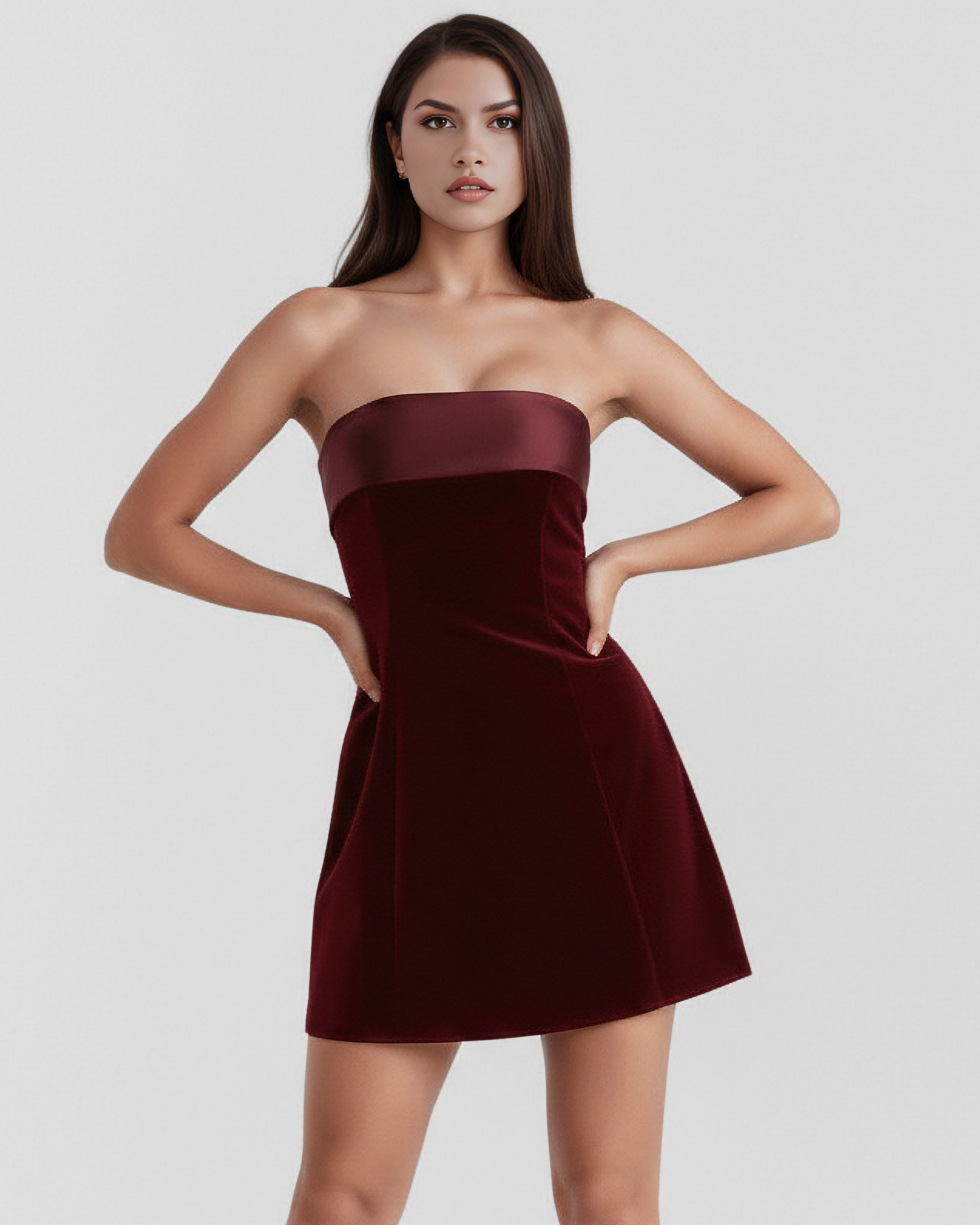 Valentina Strapless Satin Mini Cocktail Dress - Red