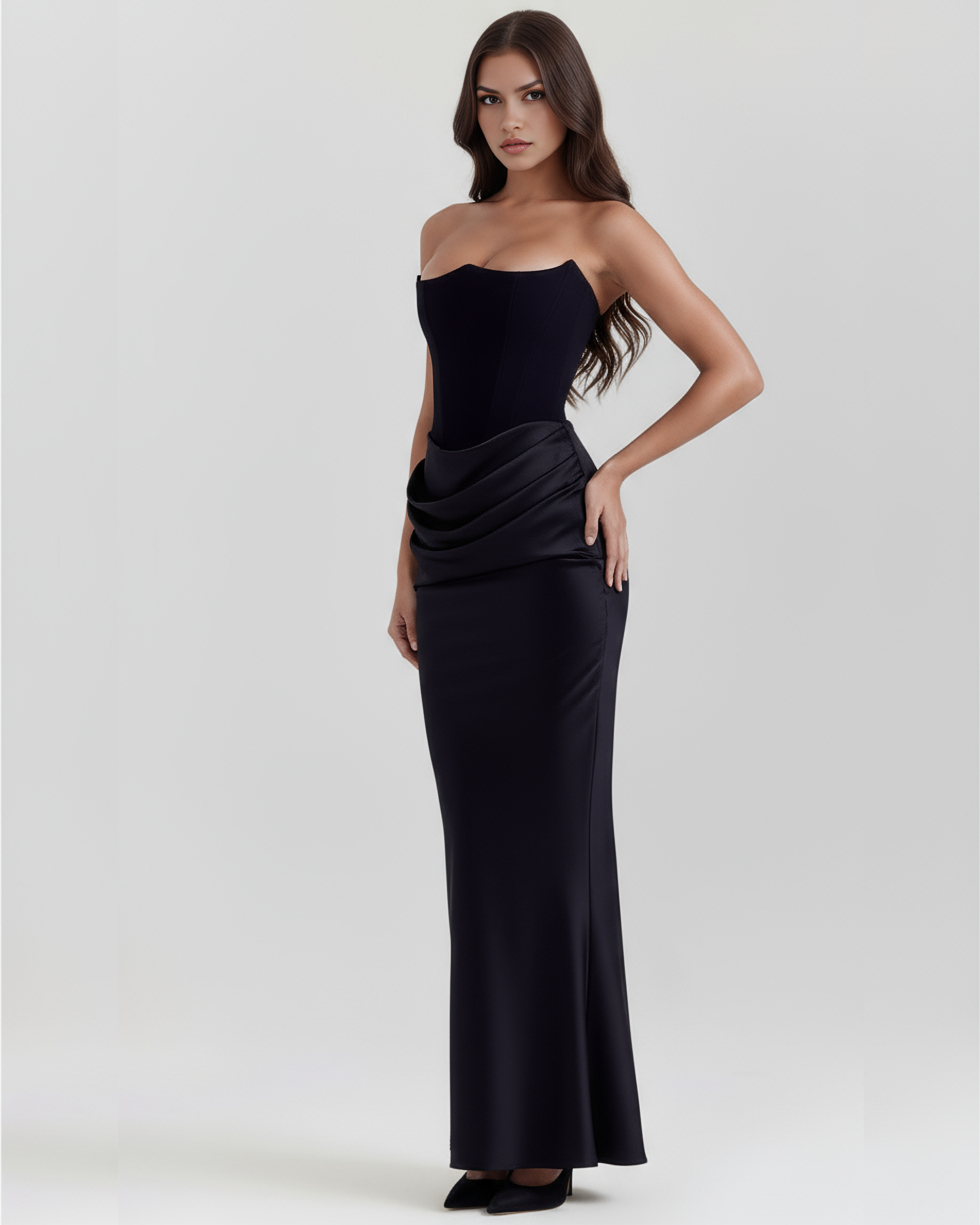 Rosalind Fitted Corset Maxi Evening Dress - Almond