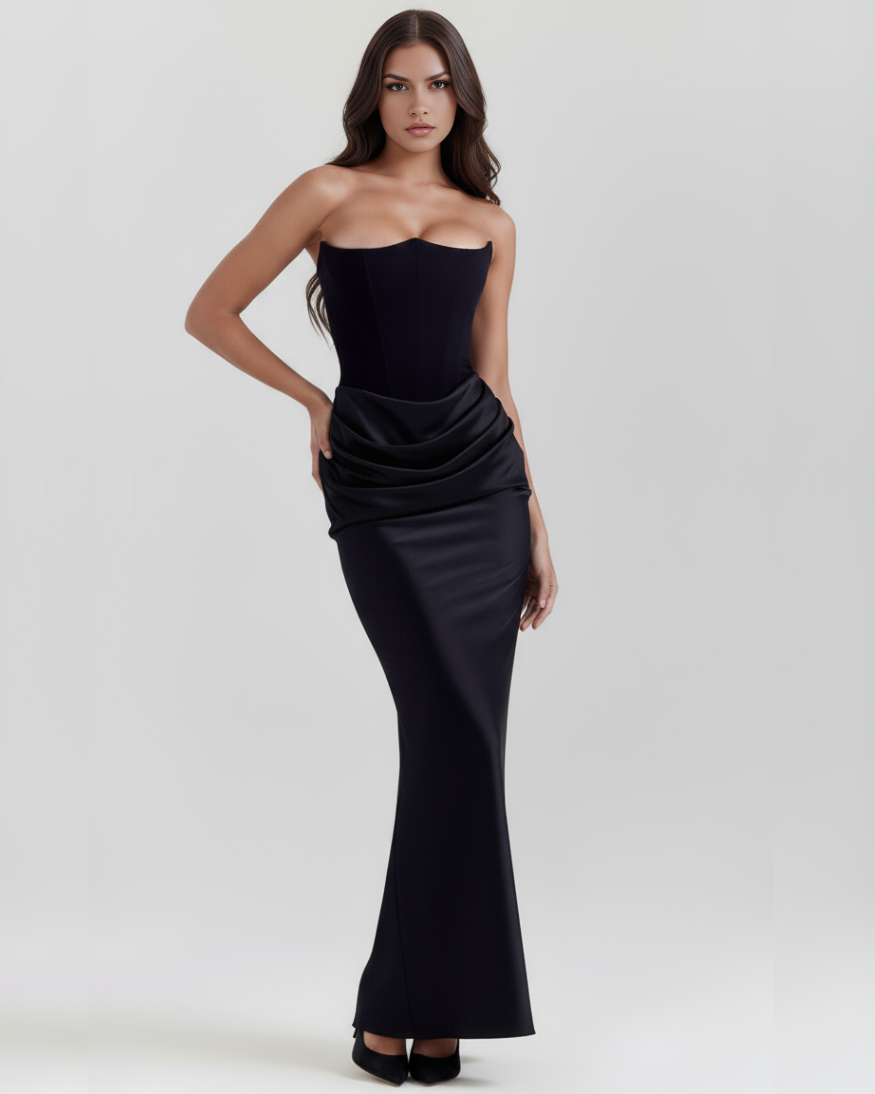 Rosalind Fitted Corset Maxi Evening Dress - Almond