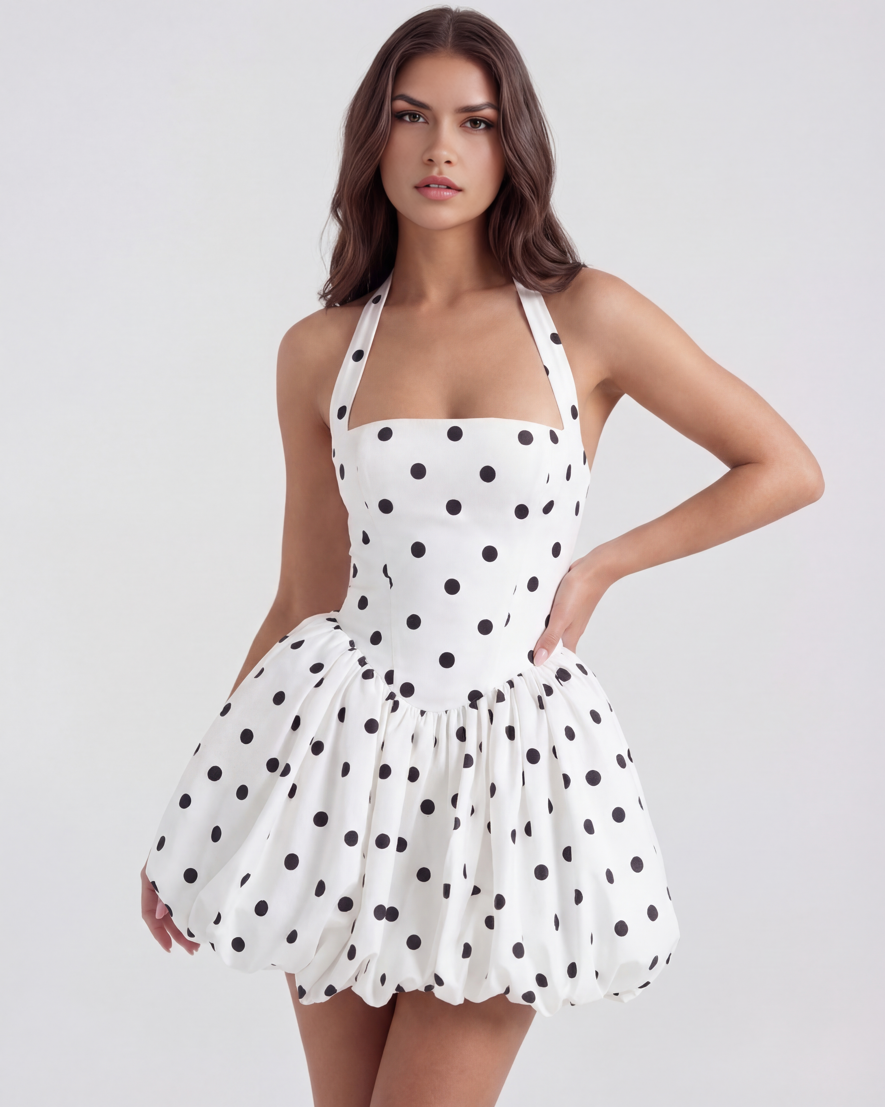 Giulia Vintage Polka Dot Mini Summer Dress - Black