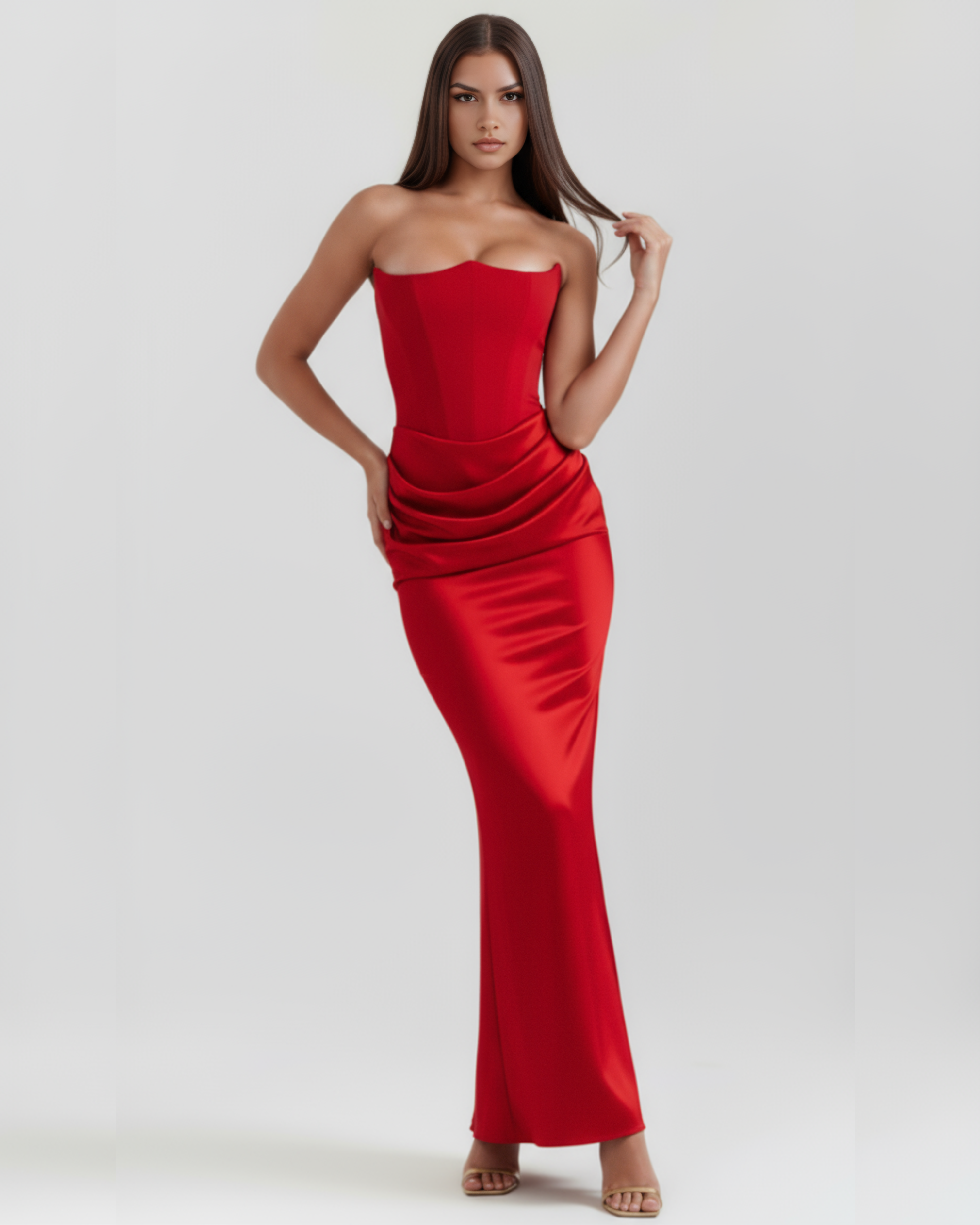 Rosalind Corset Fitted Maxi Evening Dress - Almond