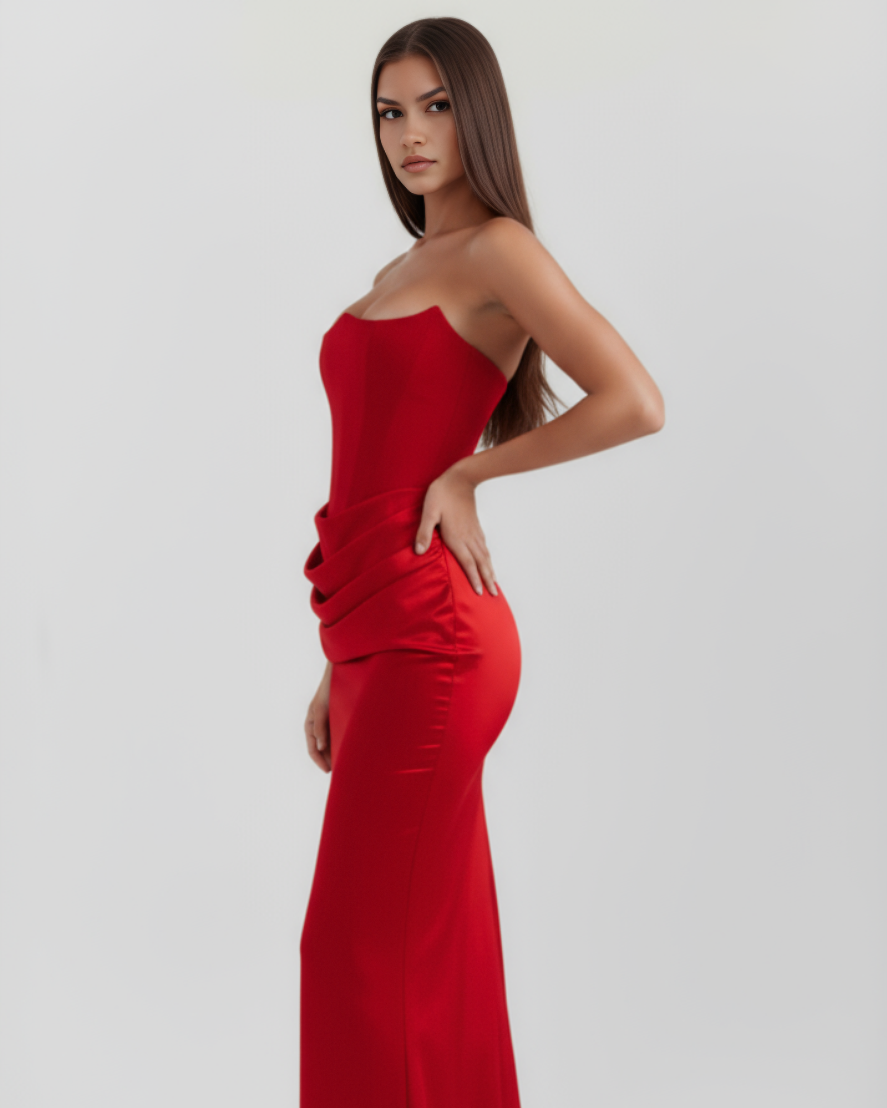 Rosalind Corset Fitted Maxi Evening Dress - Almond