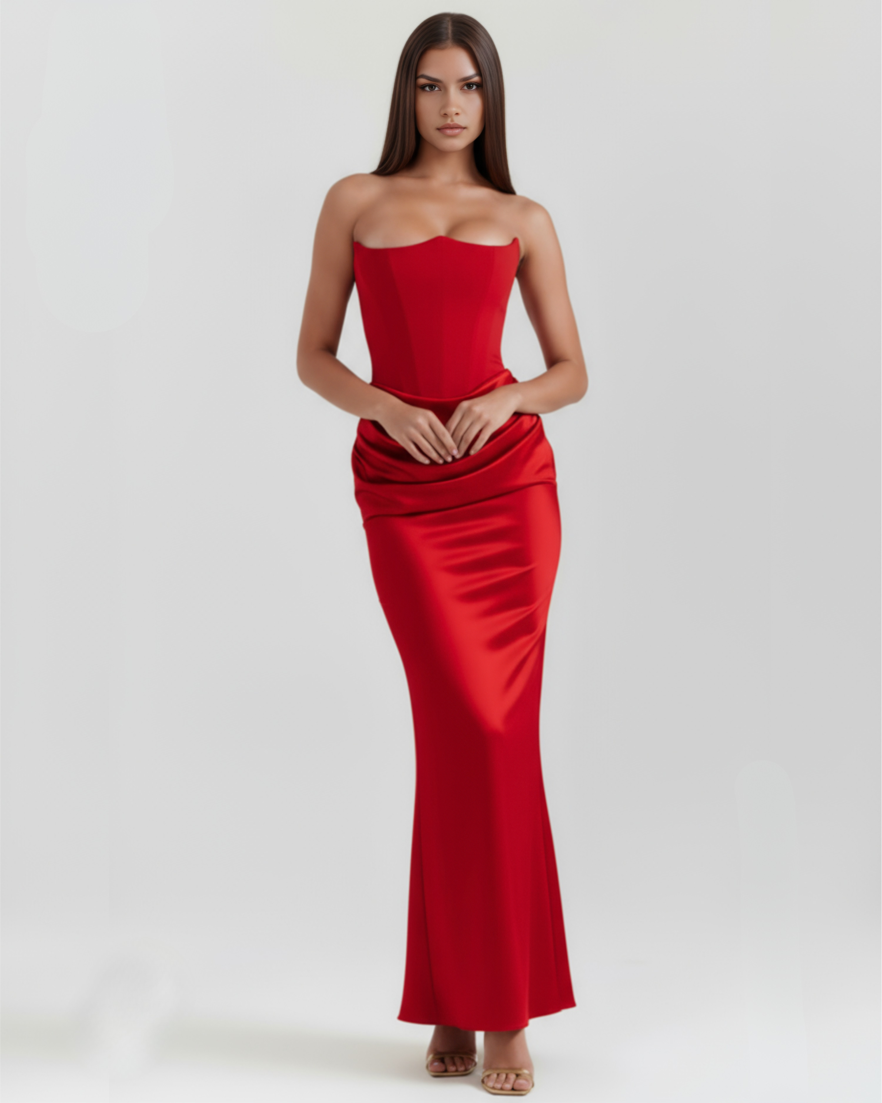 Rosalind Corset Fitted Maxi Evening Dress - Almond