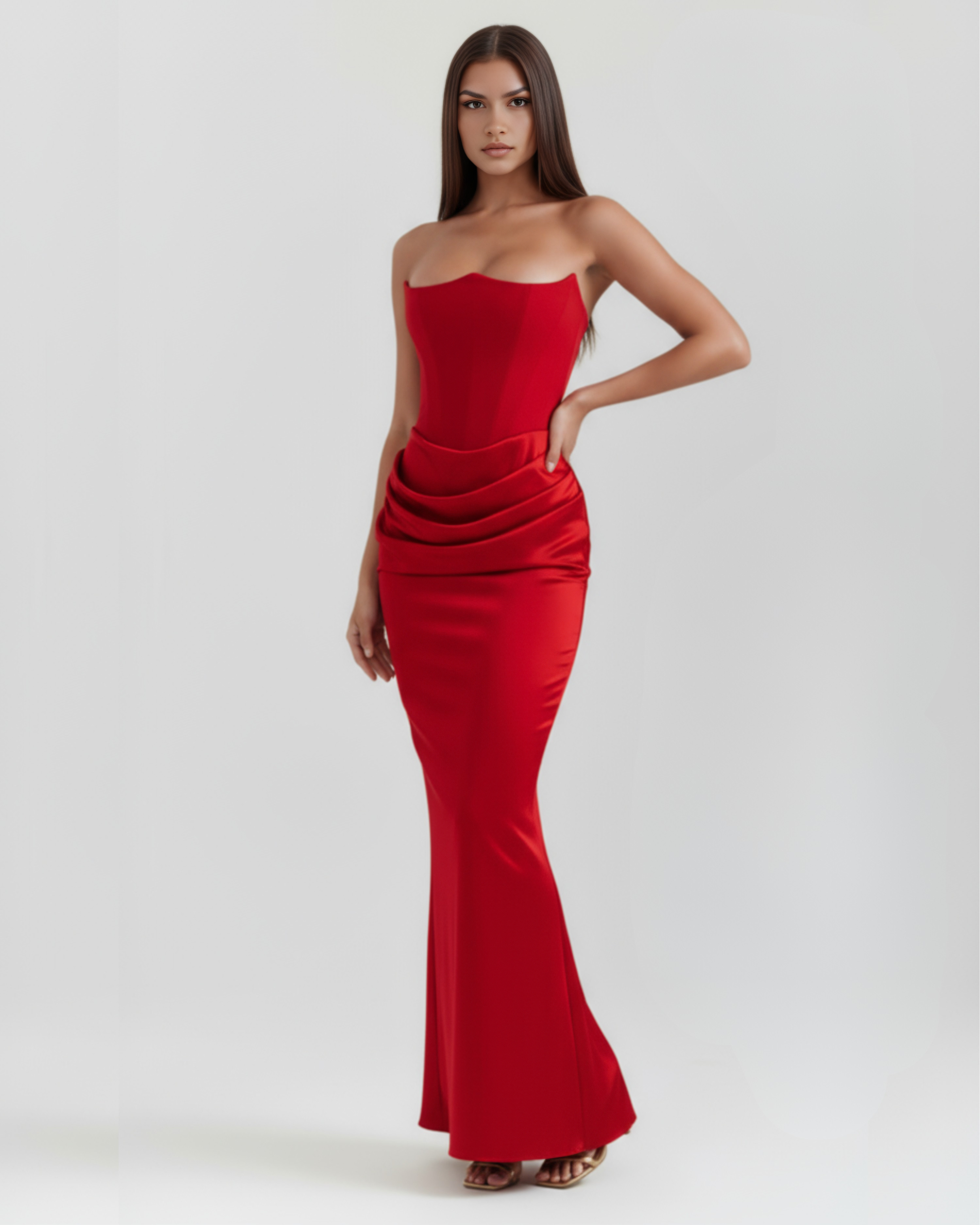 Rosalind Corset Fitted Maxi Evening Dress - Almond