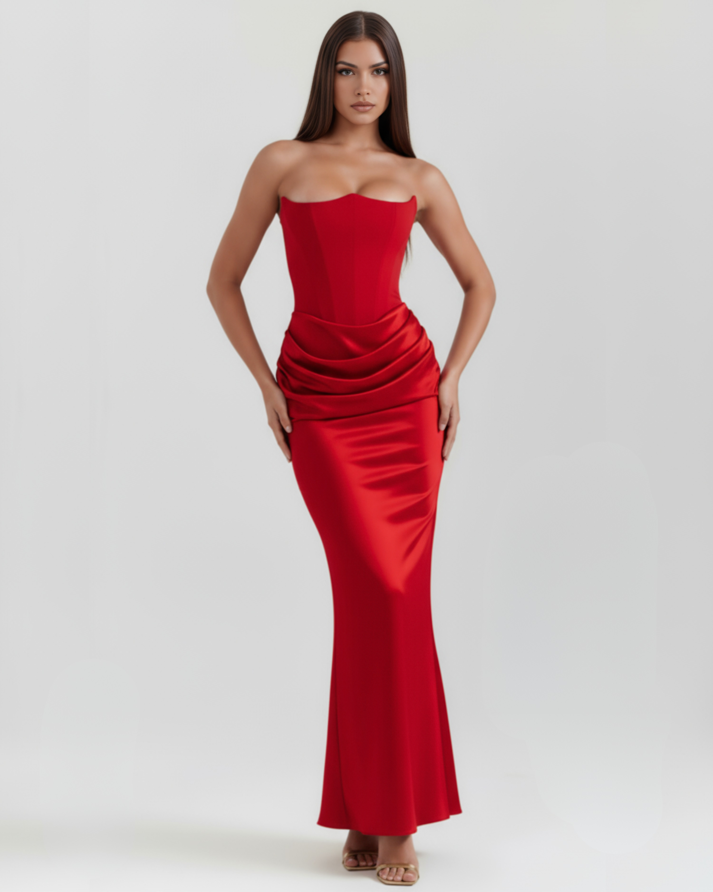 Rosalind Corset Fitted Maxi Evening Dress - Almond