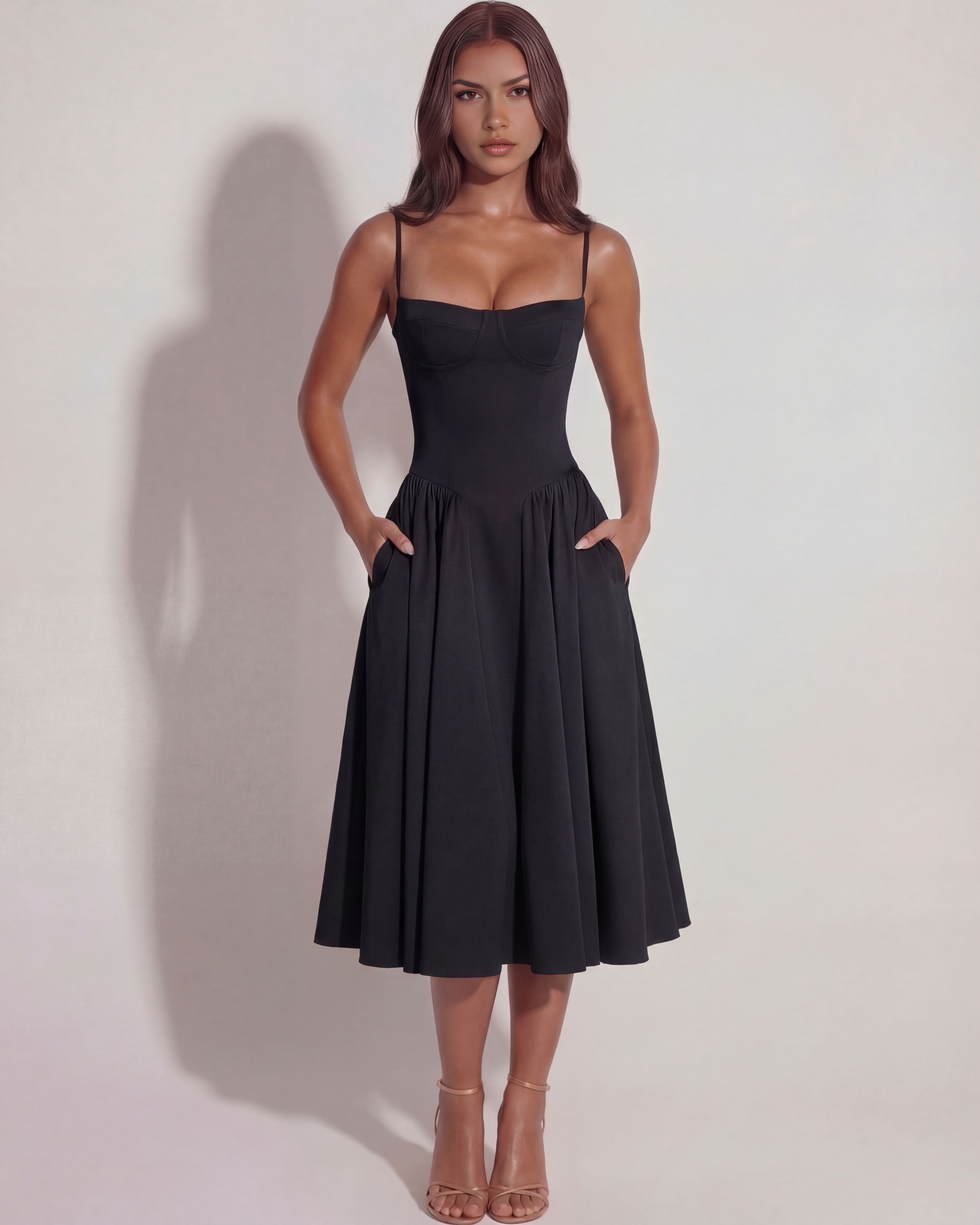 Francesca Ruched Sweetheart Midi Summer Dress - White