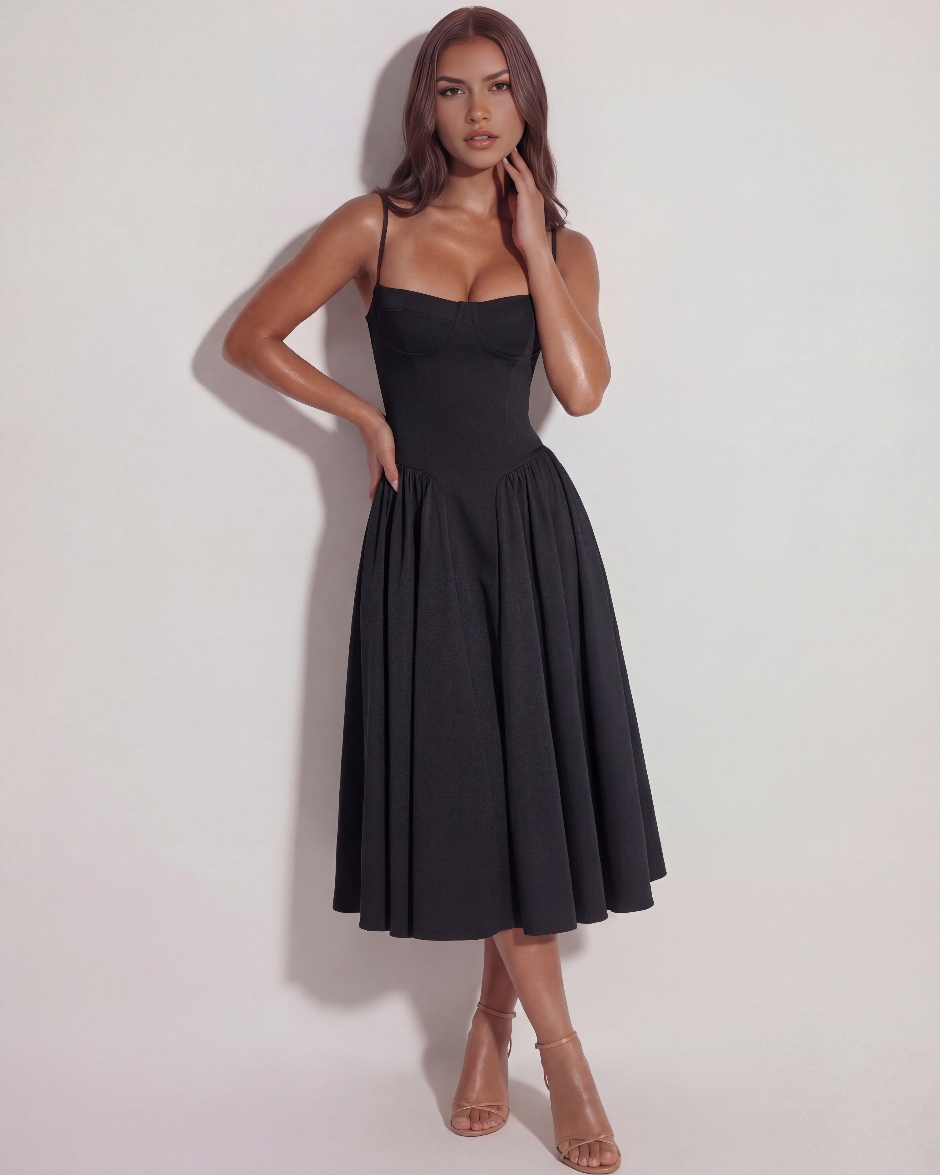 Francesca Ruched Sweetheart Midi Summer Dress - White