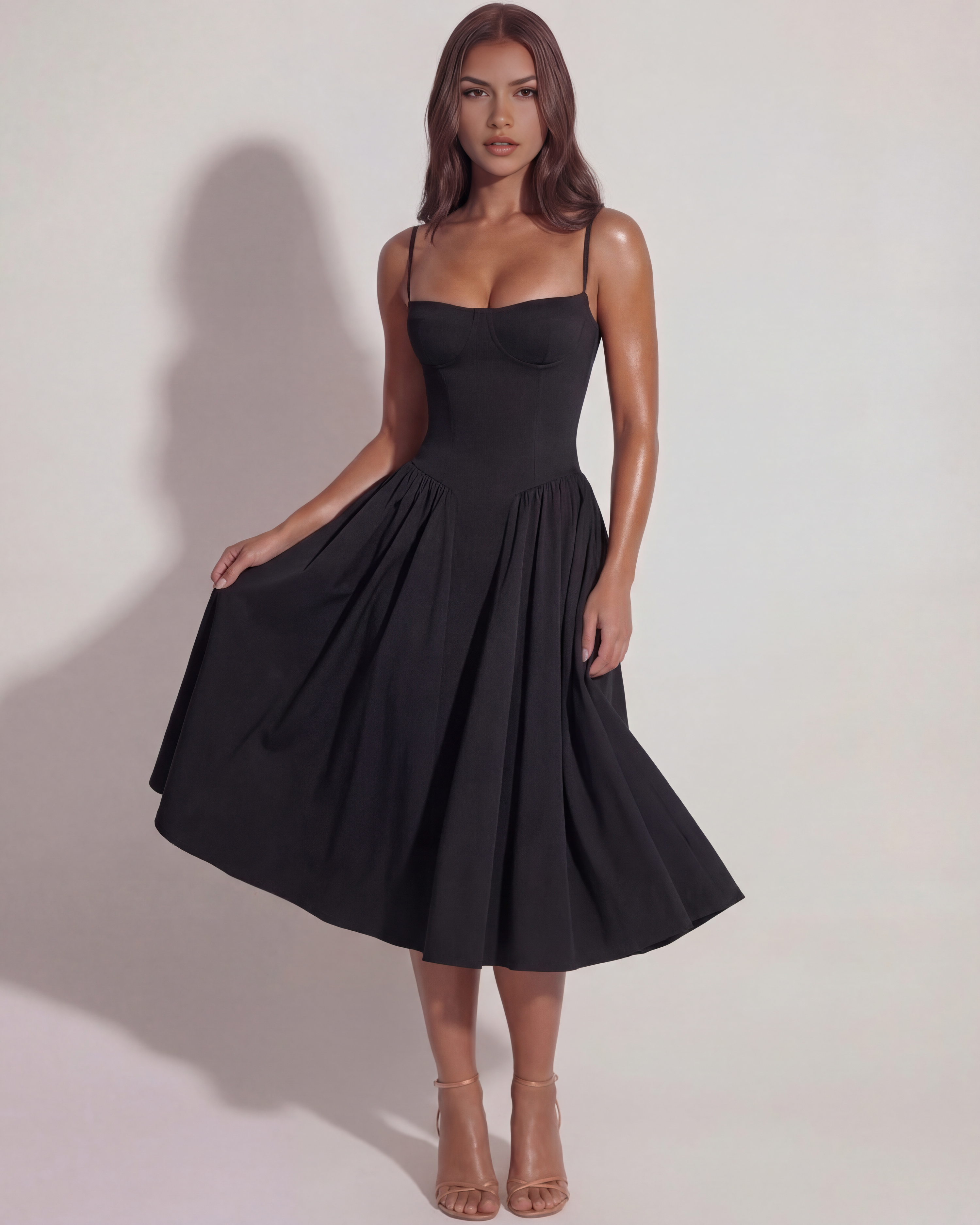 Francesca Ruched Sweetheart Midi Summer Dress - White