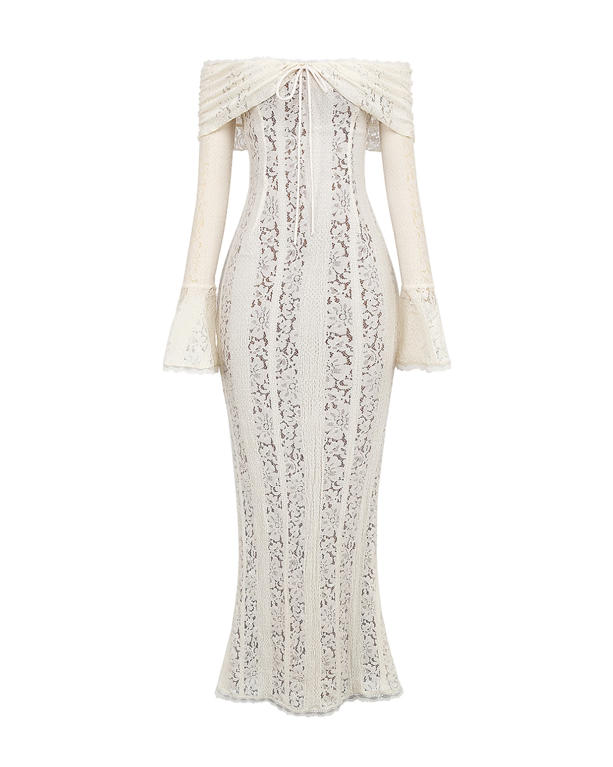 Alessandra Lace Off-Shoulder Maxi Evening Dress - Cream