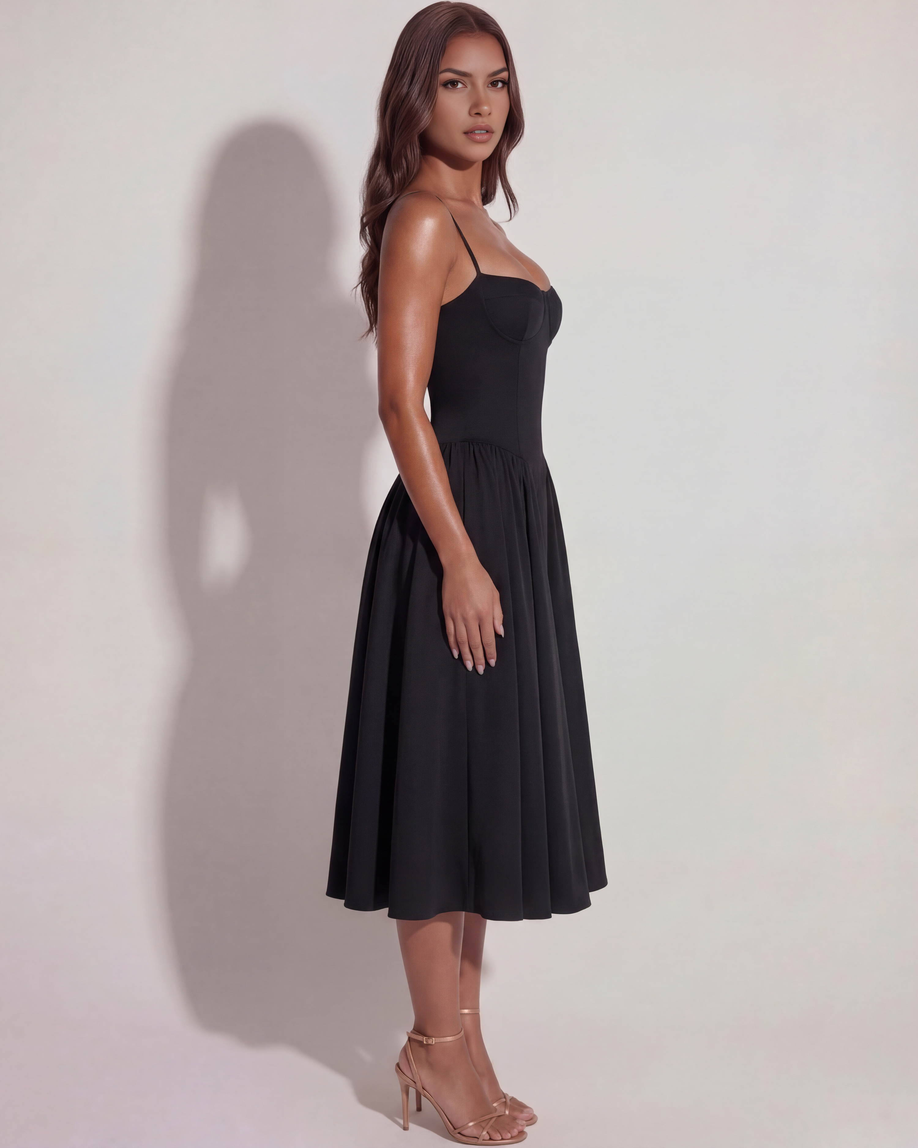 Francesca Ruched Sweetheart Midi Summer Dress - White