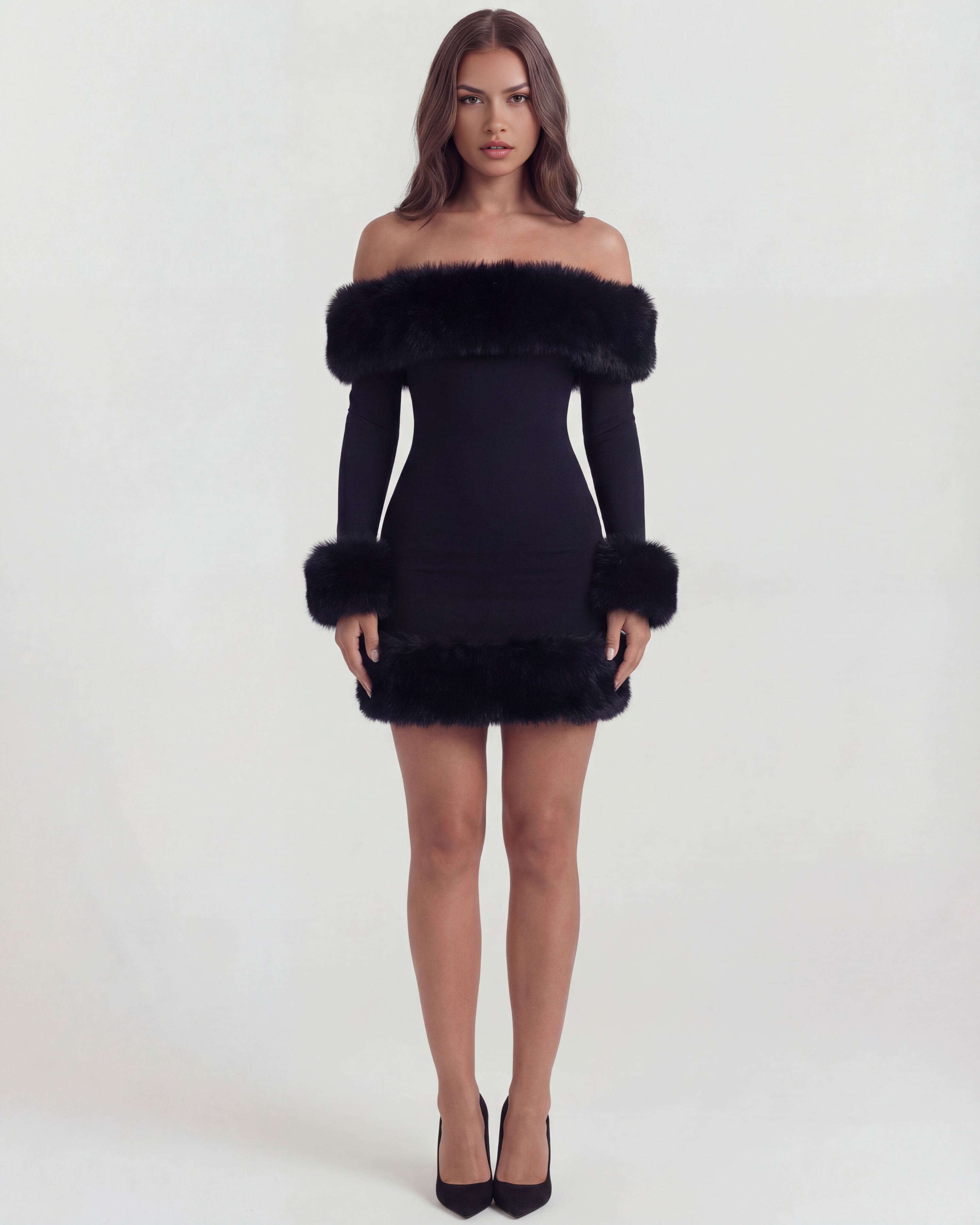 Bella Off-the-Shoulder Fitted Mini Party Dress - Black