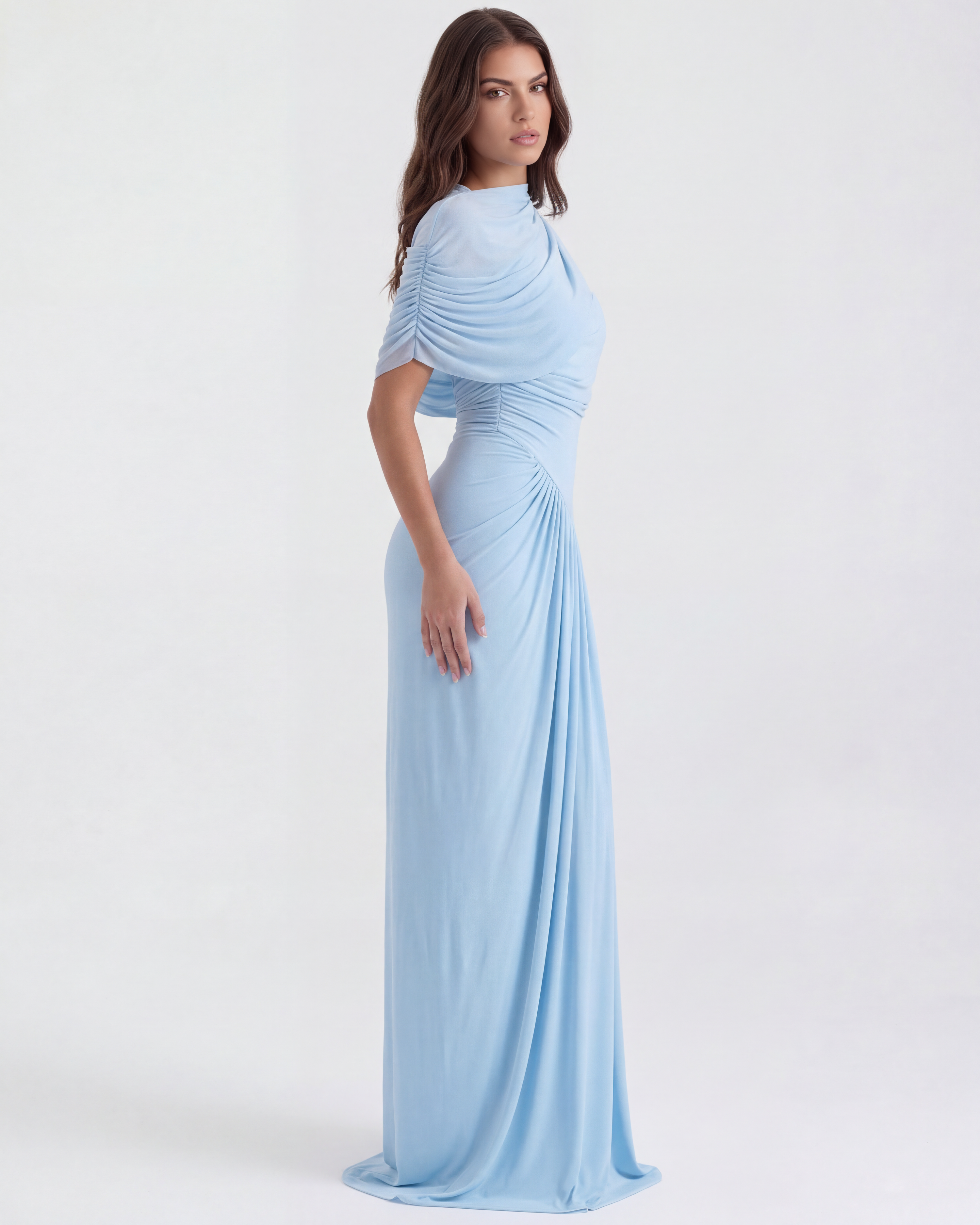 Camilla Pleated Sleeveless Maxi Wedding Guest Dress - Baby Blue
