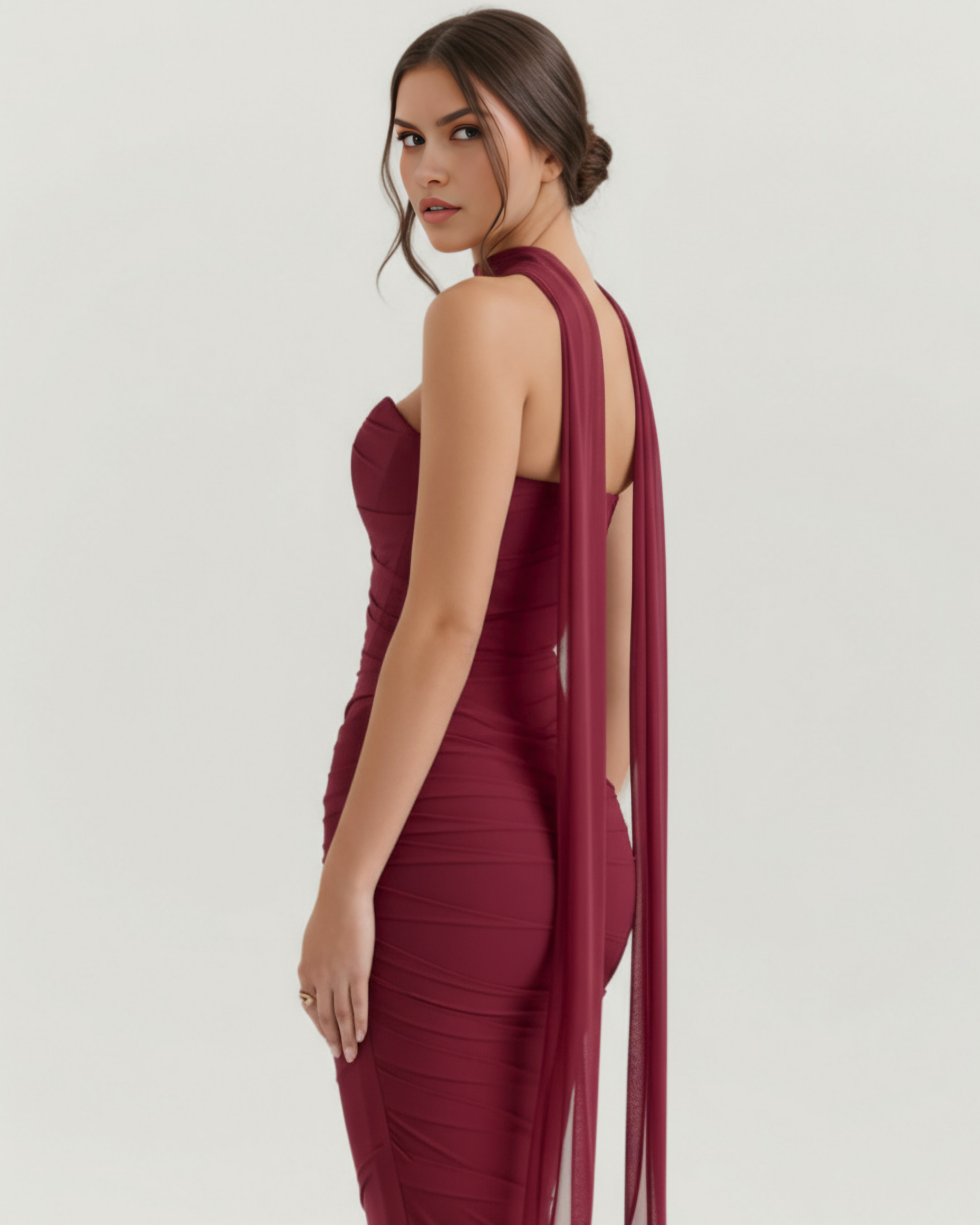 Malu Mesh Ruched Maxi Evening Dress - Black