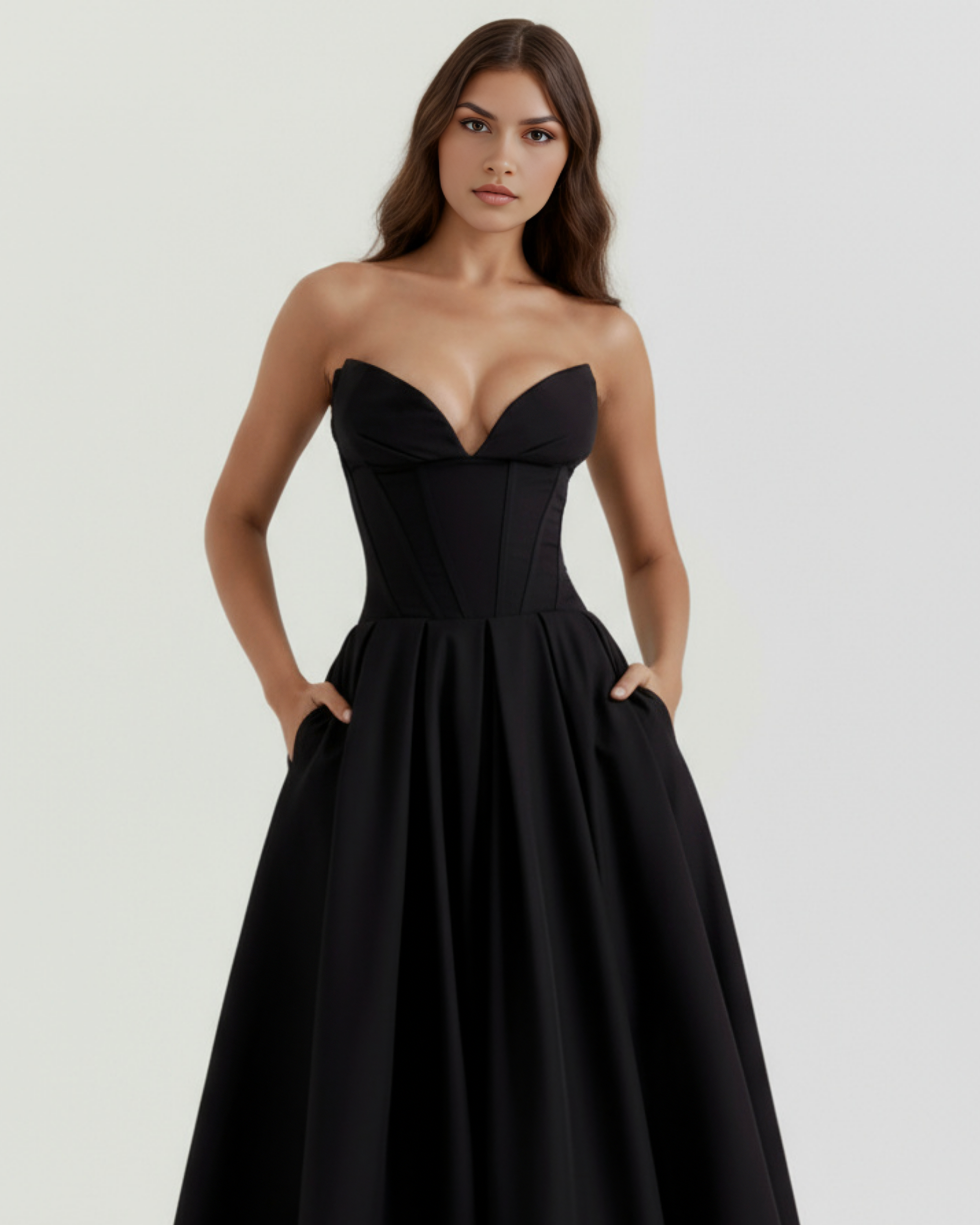 Amalfi Strapless Voluminous Maxi Wedding Guest Dress - Ivory