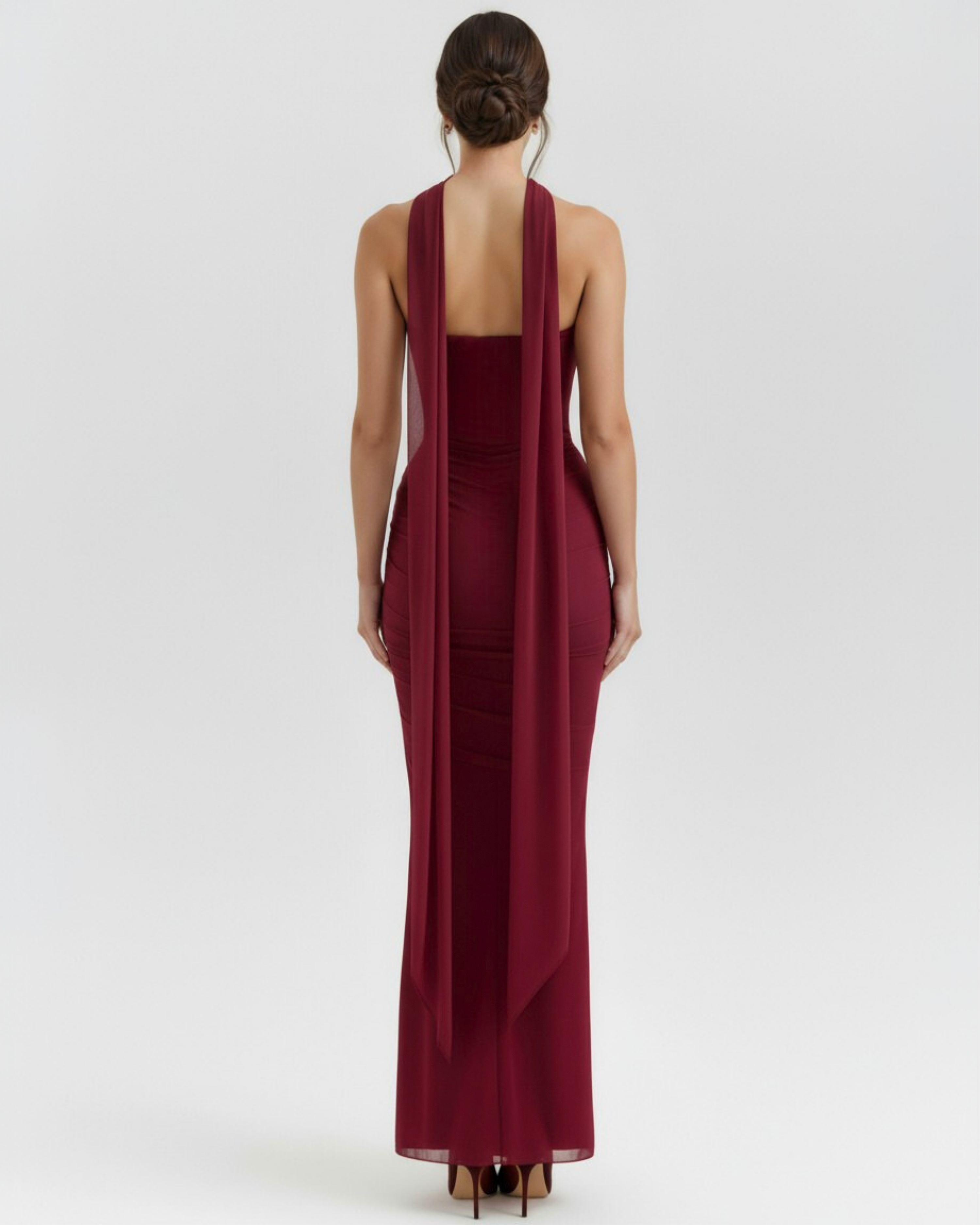 Malu Mesh Ruched Maxi Evening Dress - Black